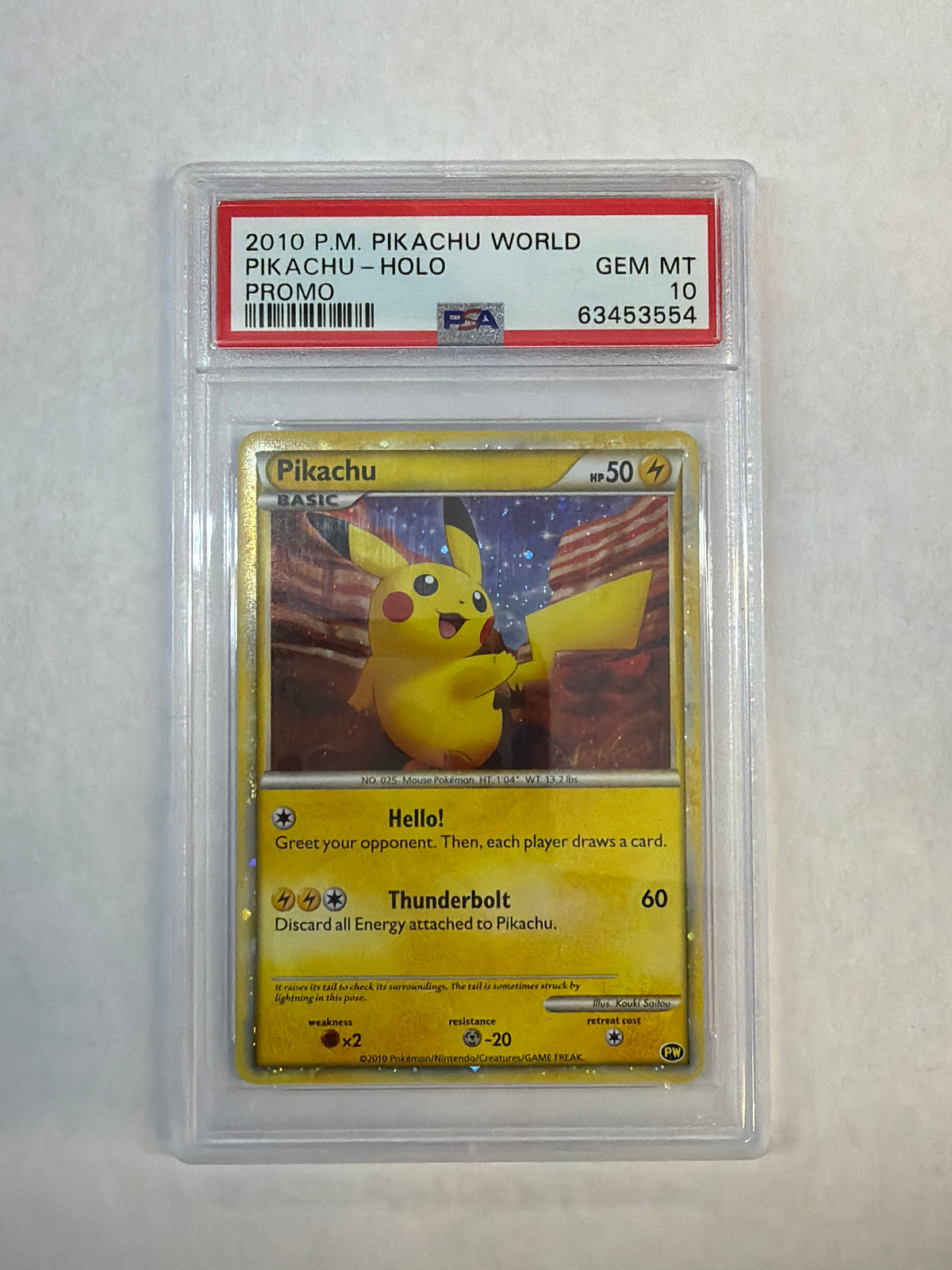 2010 Pokemon Pikachu World Pikachu Promo Holo PSA 10