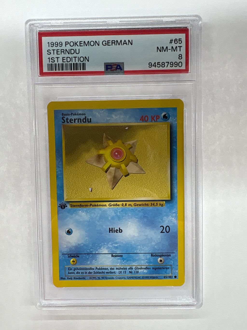 1999 German Pokemon 1st Edition Sterndu (Staryu) 65 PSA 8