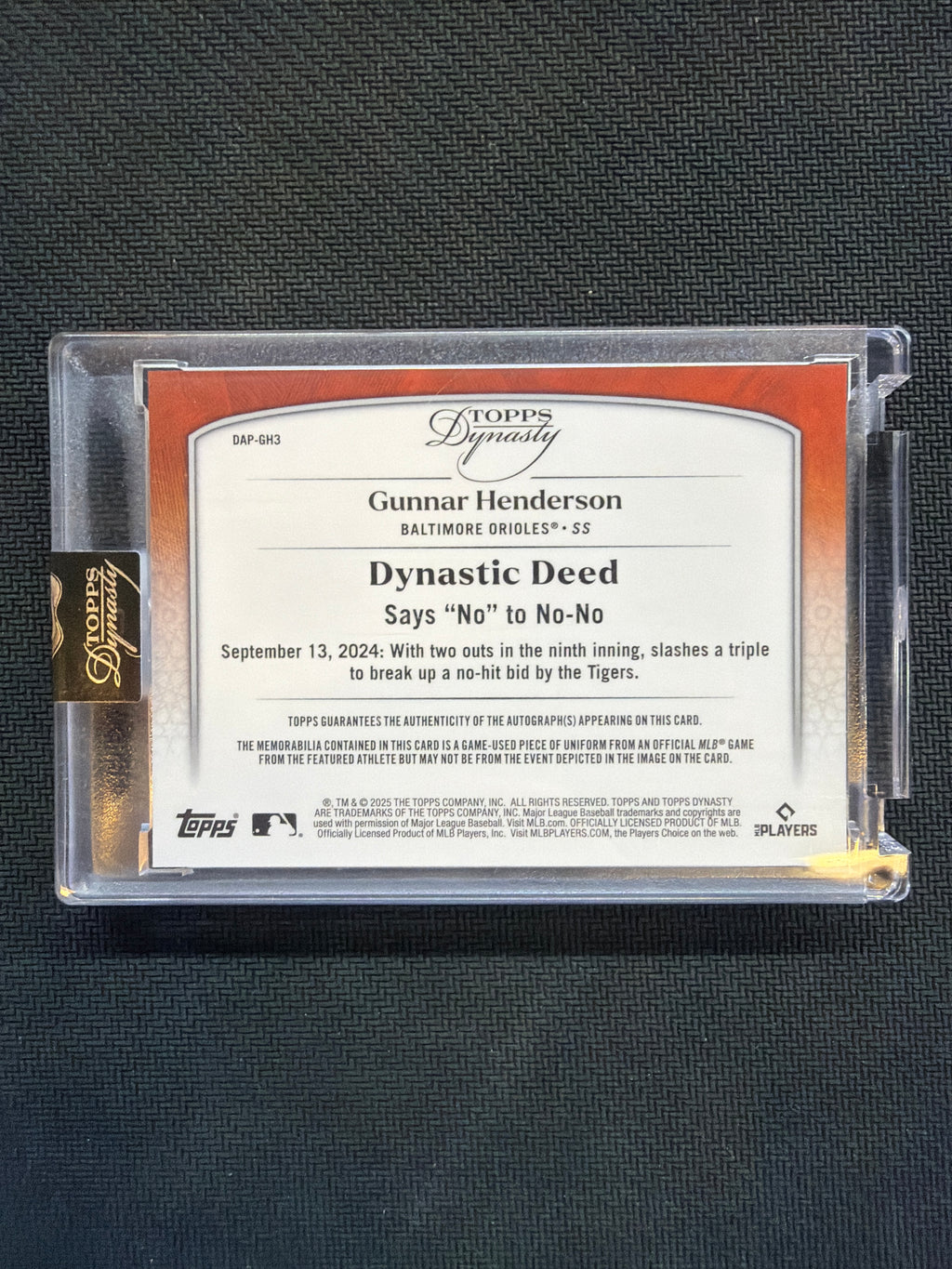 2025 Topps Dynasty Gunnar Henderson Patch Auto /10 Orioles