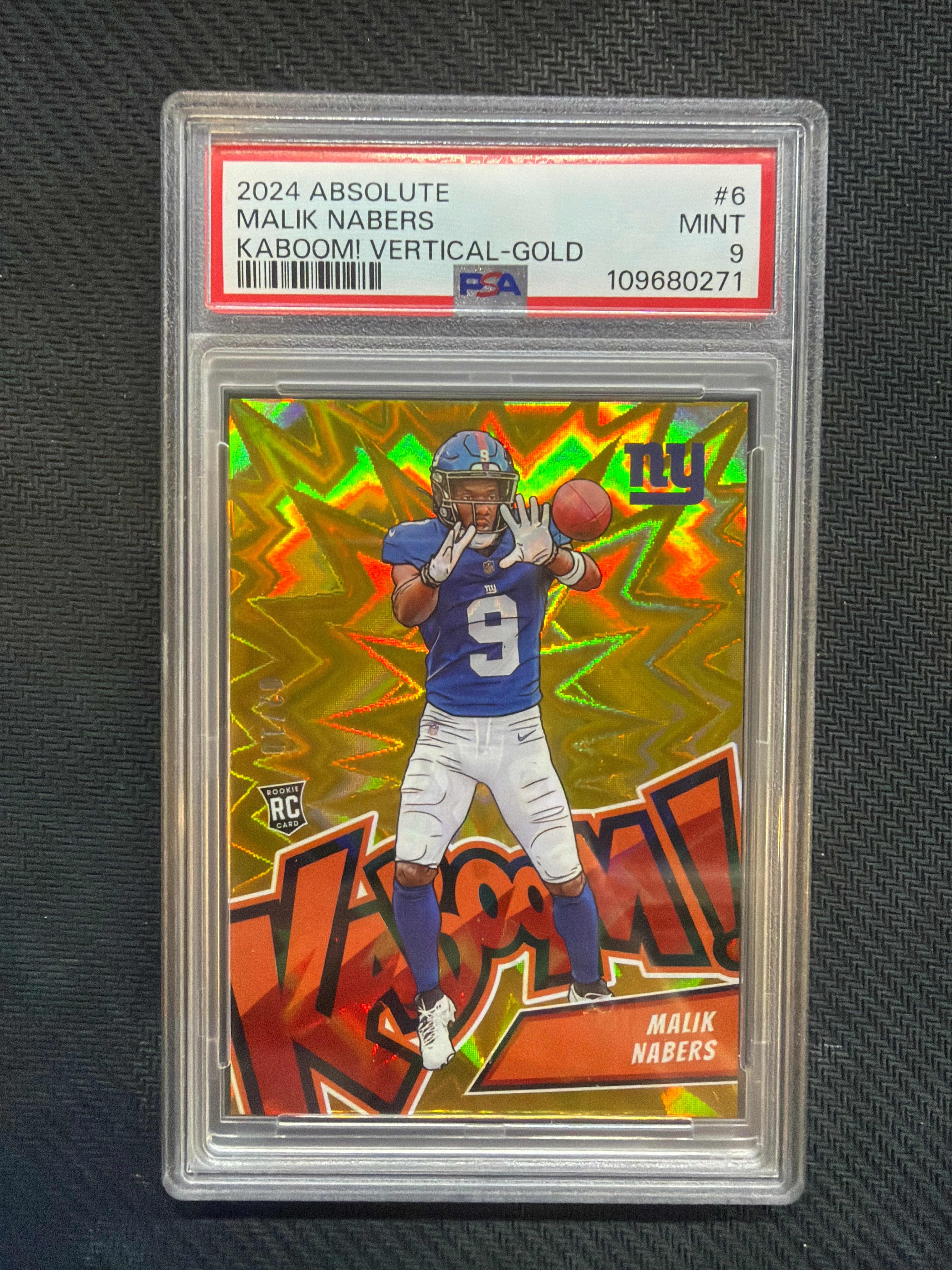 2024 Absolute Malik Nabers Kaboom! Vertical Gold /10 PSA 9