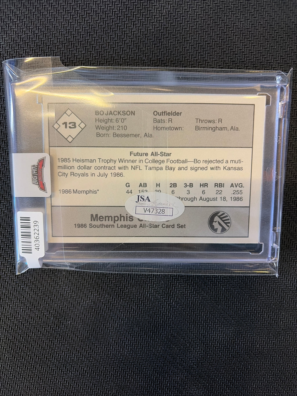 1986 Future Star Bo Jackson Memphis JSA Auto Auburn