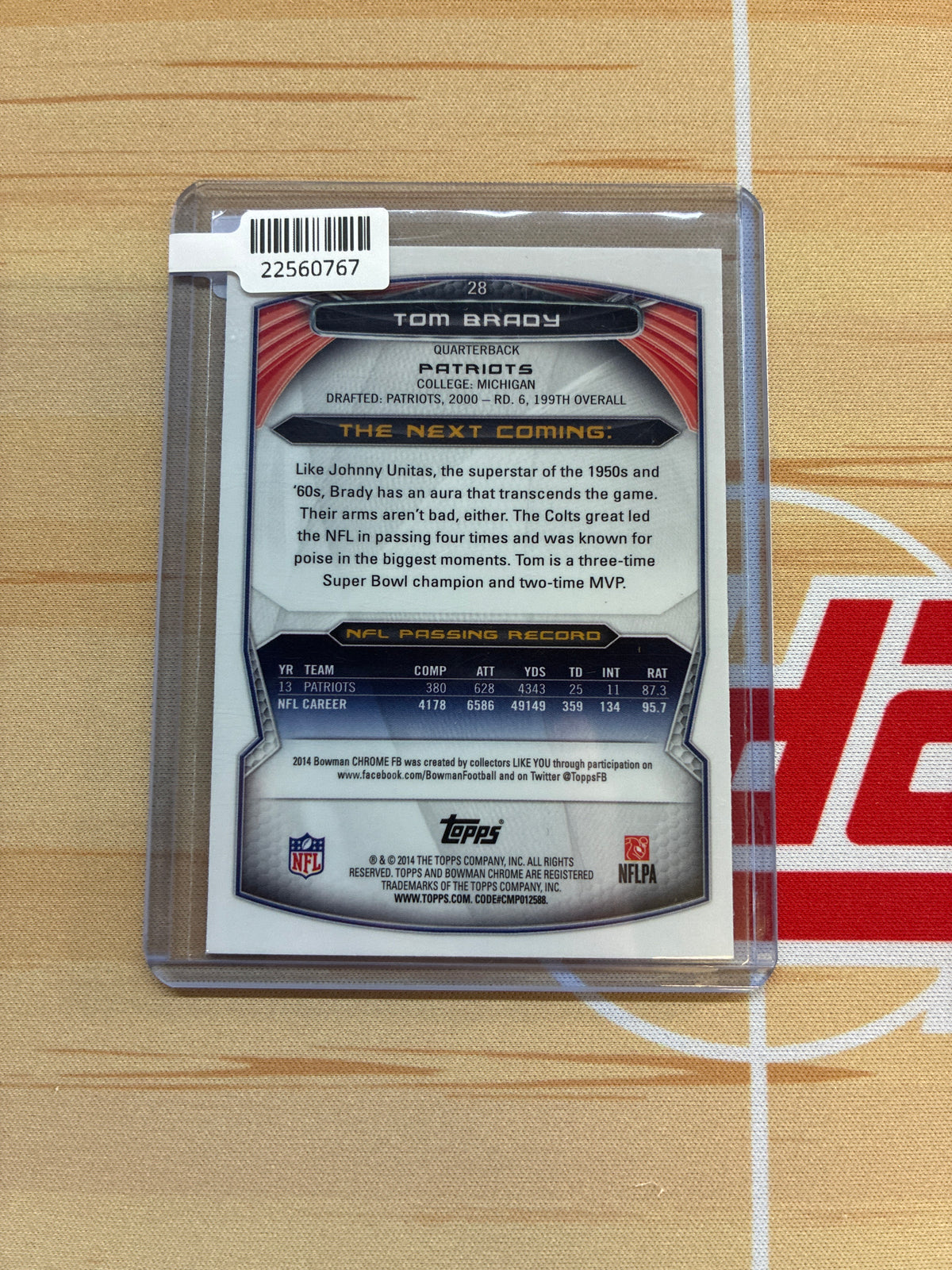 2014 Bowman Chrome Tom Brady Refractor #28 Patriots