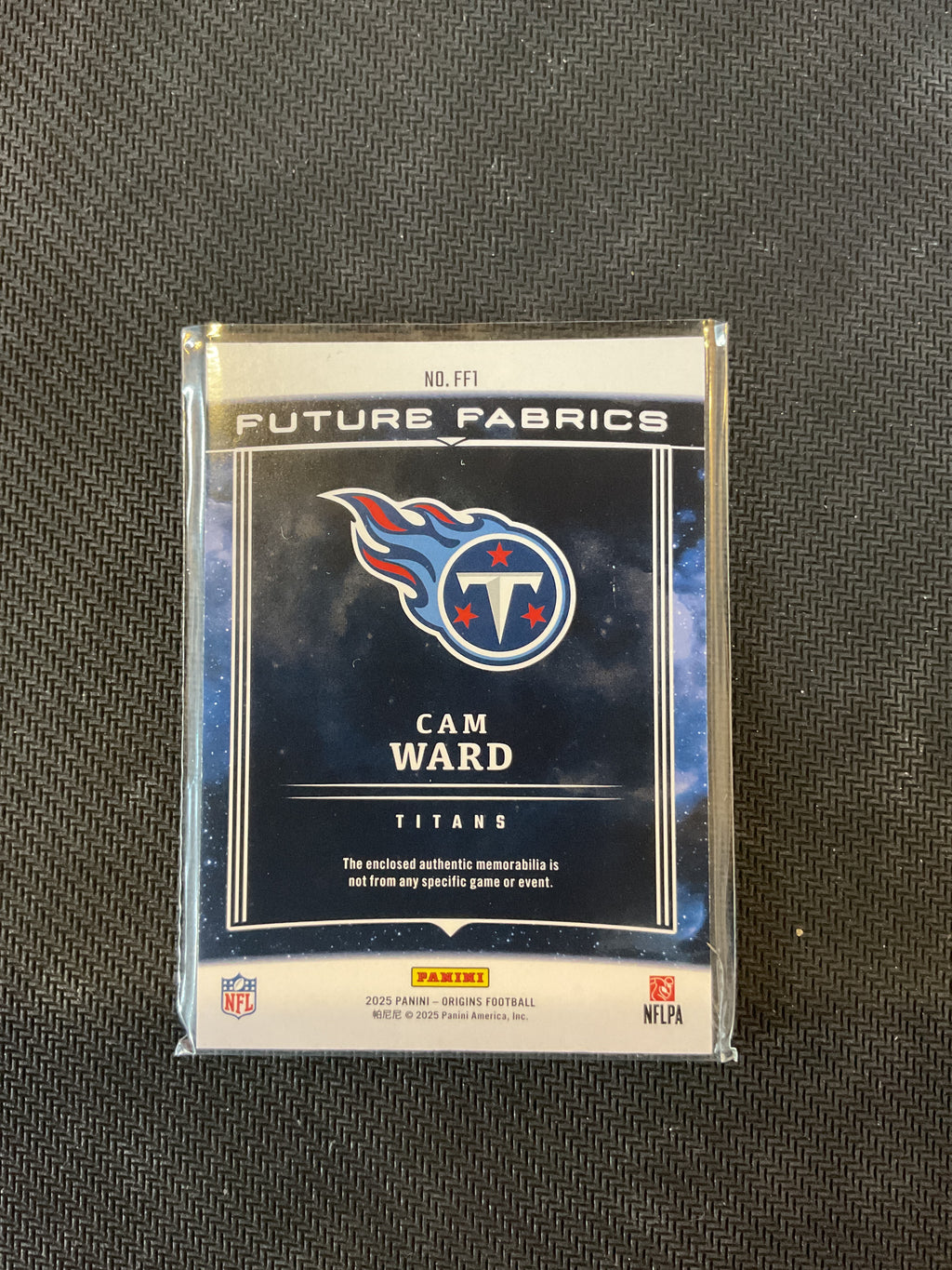 2025 Panini Origins Cam Ward Future Fabrics Turquoise Rookie Patch /99 Titans