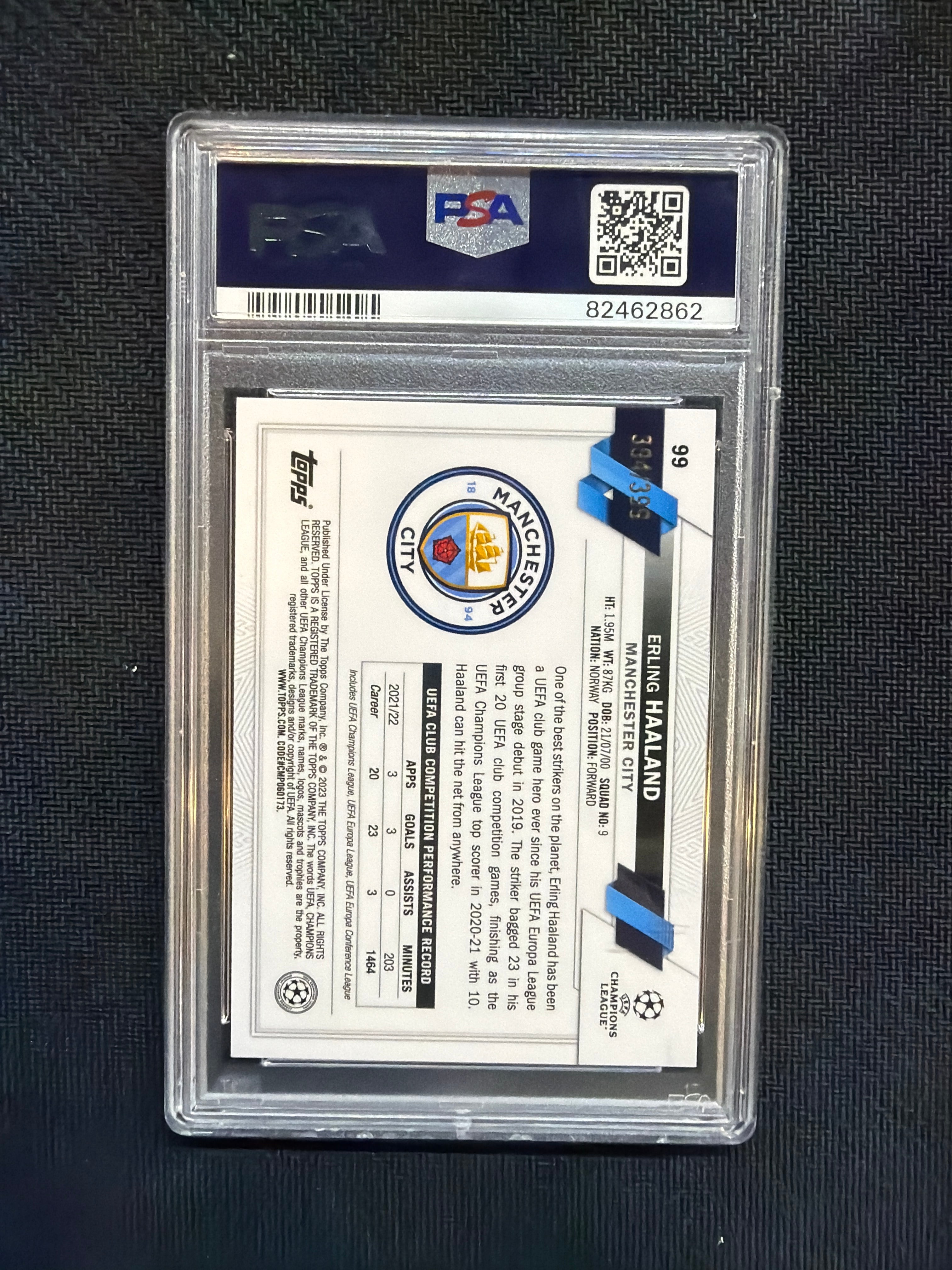 2022-23 Topps Chrome UCC Erling Haaland Neon Green /399 PSA 9 Man City