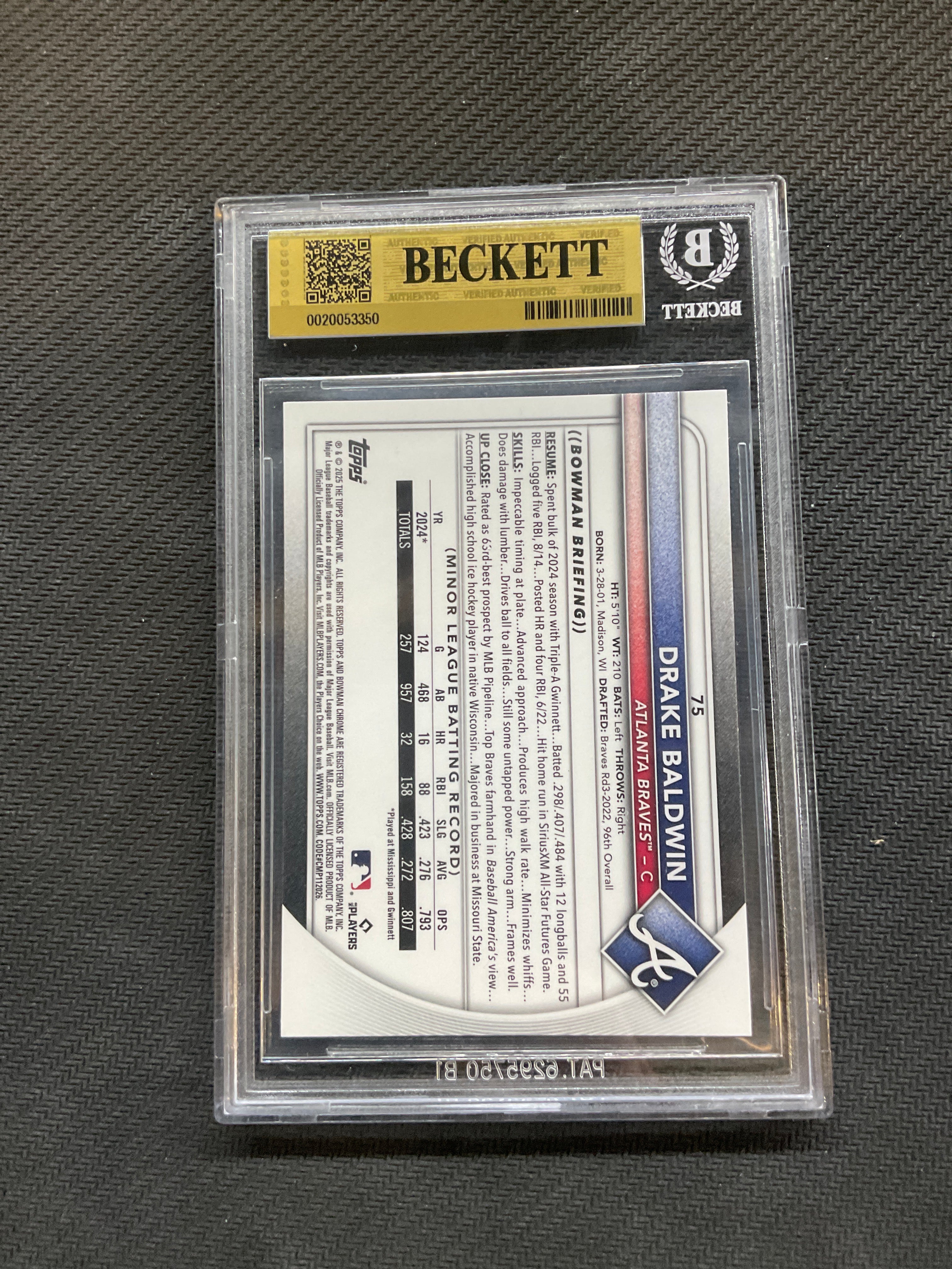 2025 Bowman Chrome #75 Drake Baldwin Rookie BGS 9.5 Braves 350