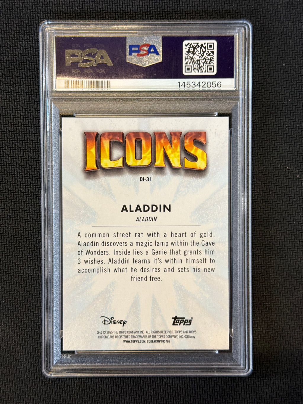 2025 Topps Chrome Disney Aladdin Disney Icons Mickey R&B Refractor PSA 8