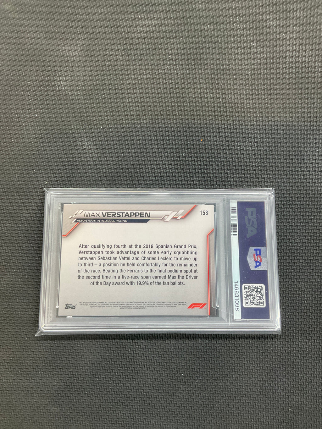 2020 Topps Chrome F1 Sapphire Max Verstappen Rookie #158 PSA 10 Red Bull