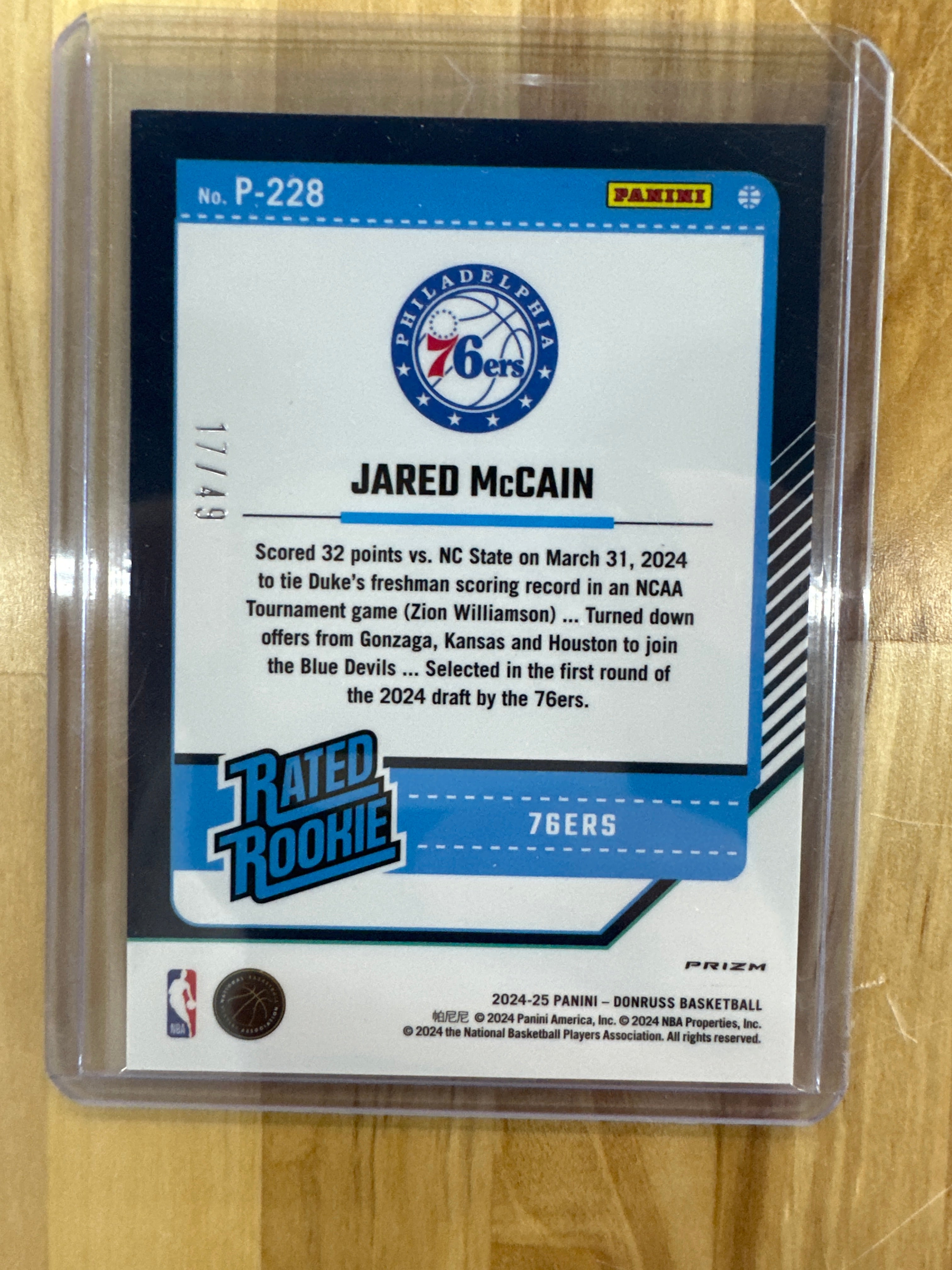 2024-25 Optic Jared Mccain Blue Rookie /49