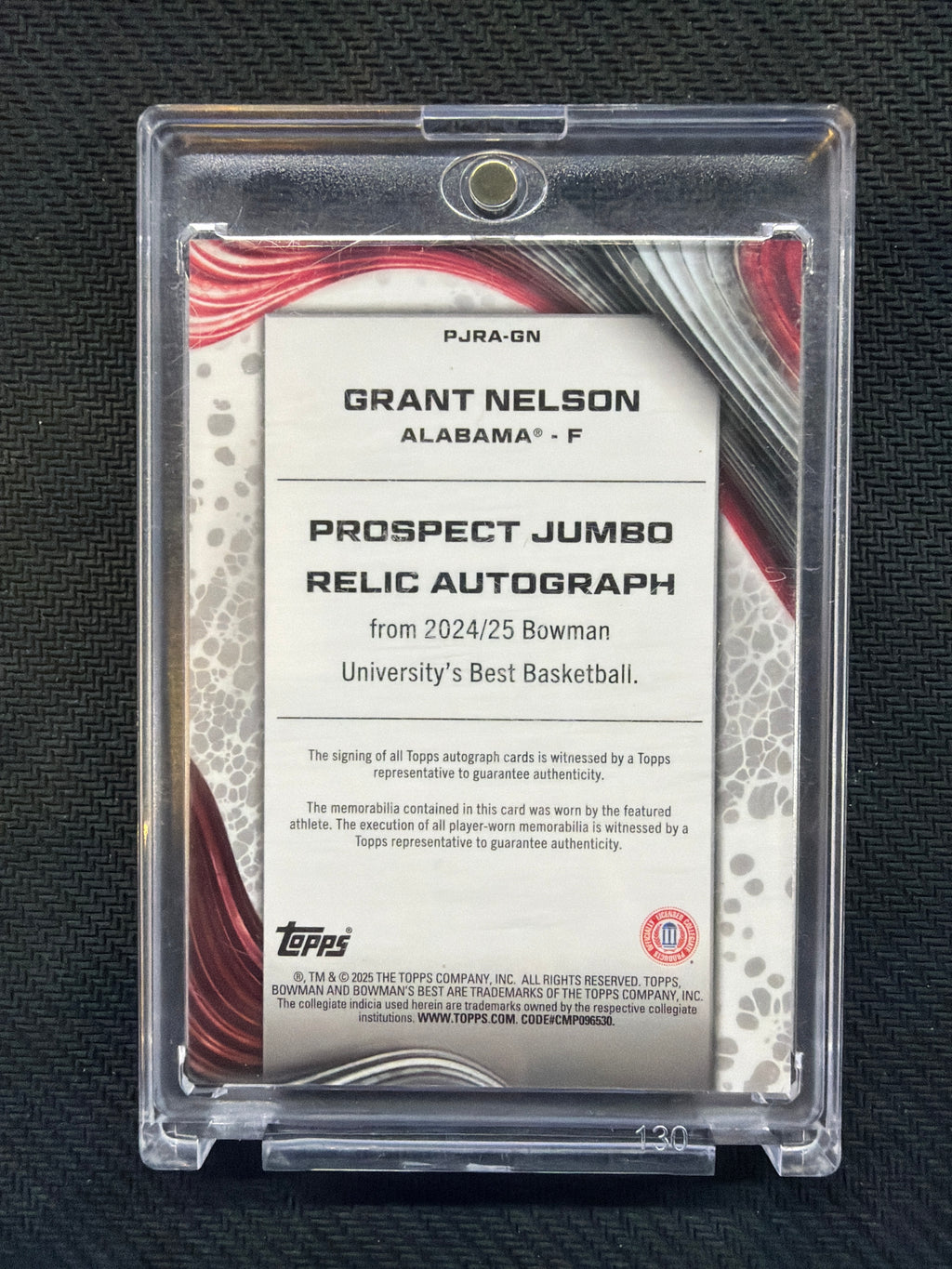 2025 Bowman U Best Grant Nelson Patch Auto /50 Alabama
