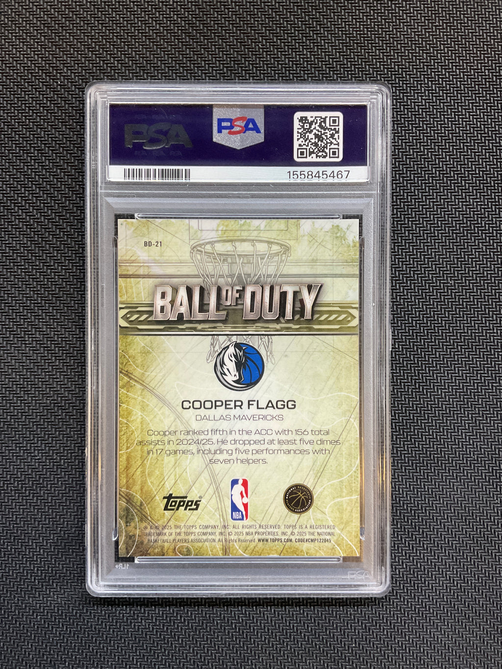 2025/26 Topps Chrome Cooper Flagg Rookie Black /10 PSA 10 Mavs