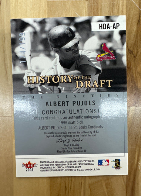2004 Fleer Albert Pujols History Of The Draft Auto /199