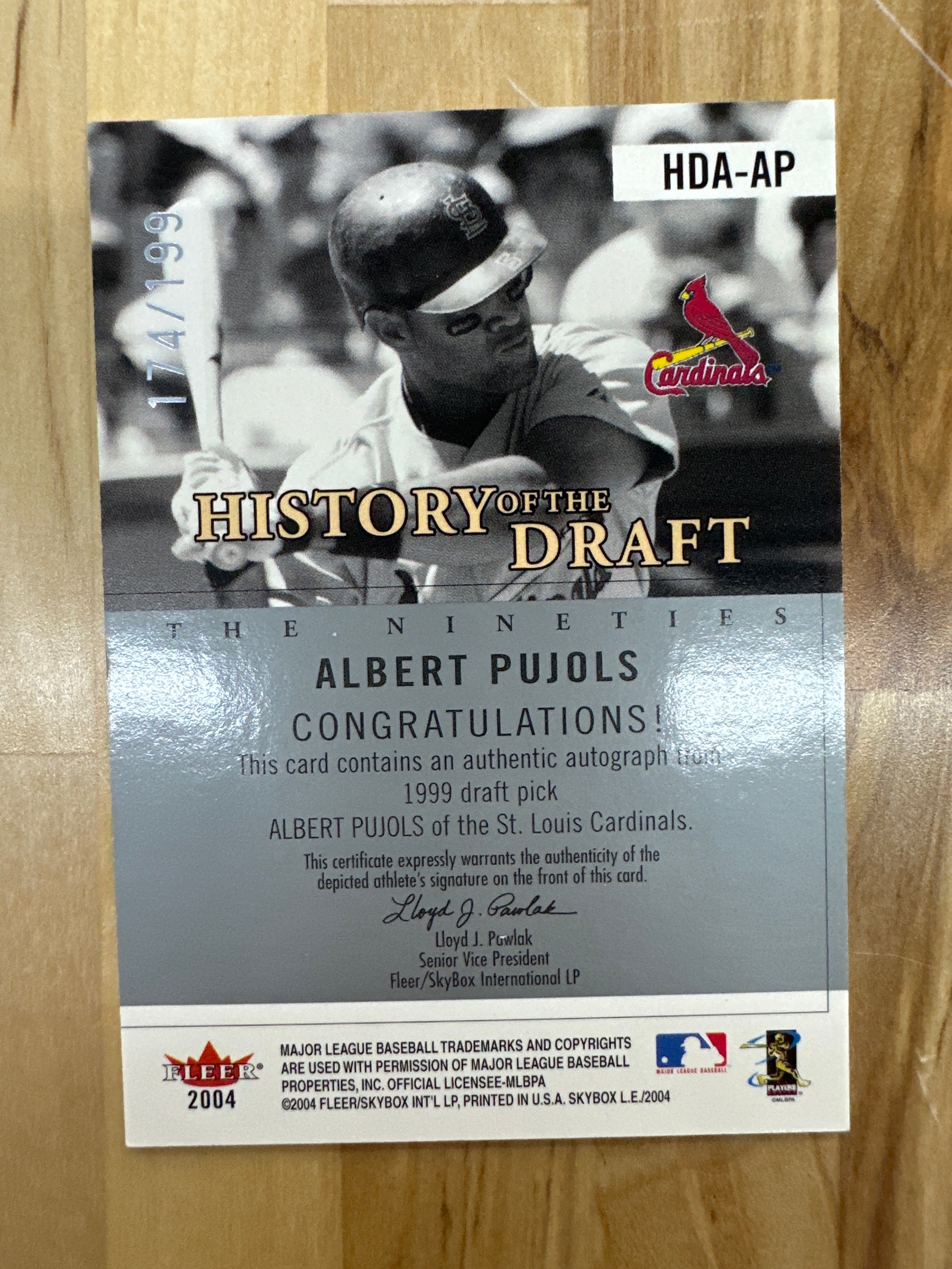 2004 Fleer Albert Pujols History Of The Draft Auto /199