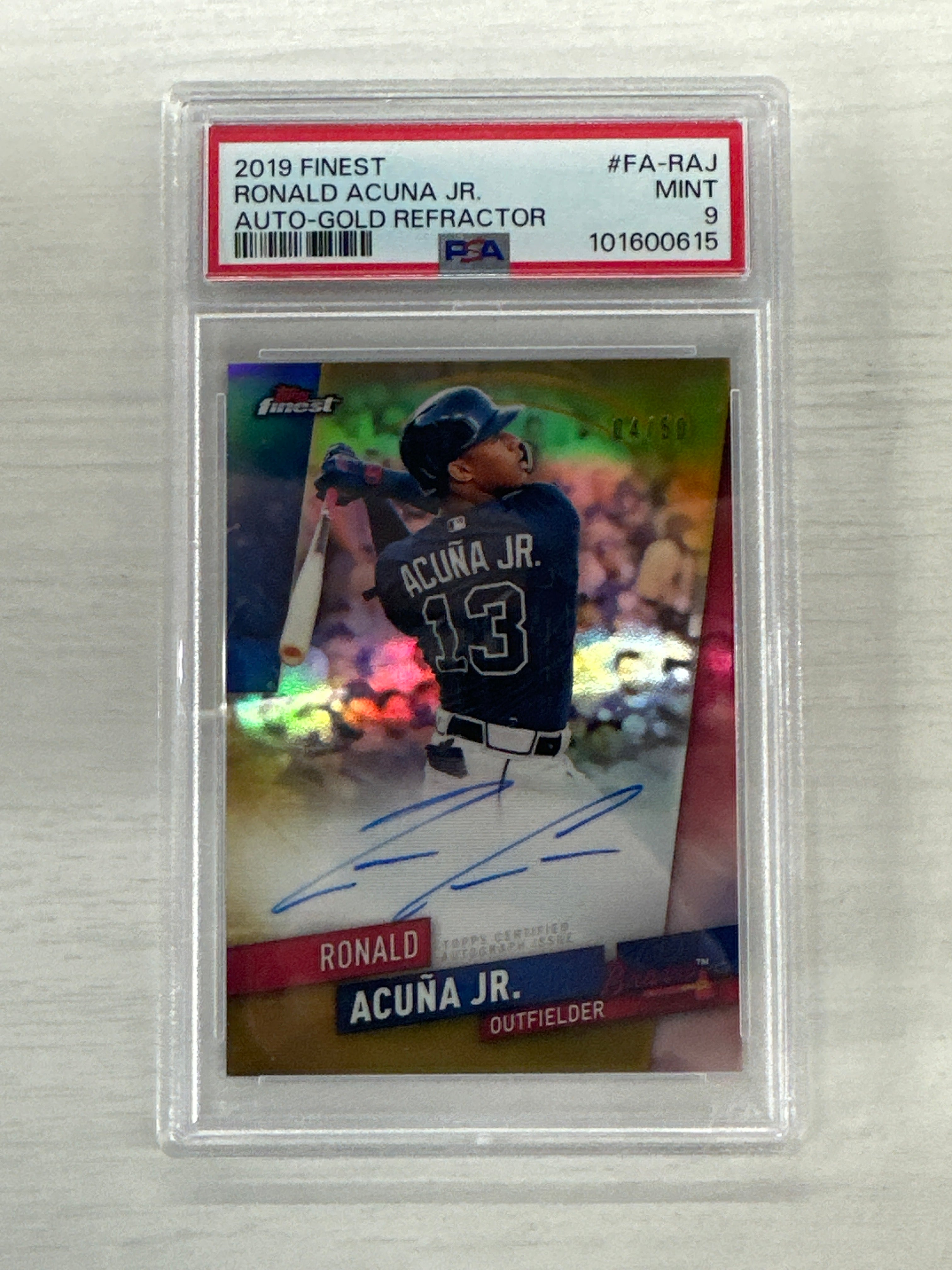 2019 Finest Ronald Acuna Jr. Gold Auto /50 PSA 9 Braves