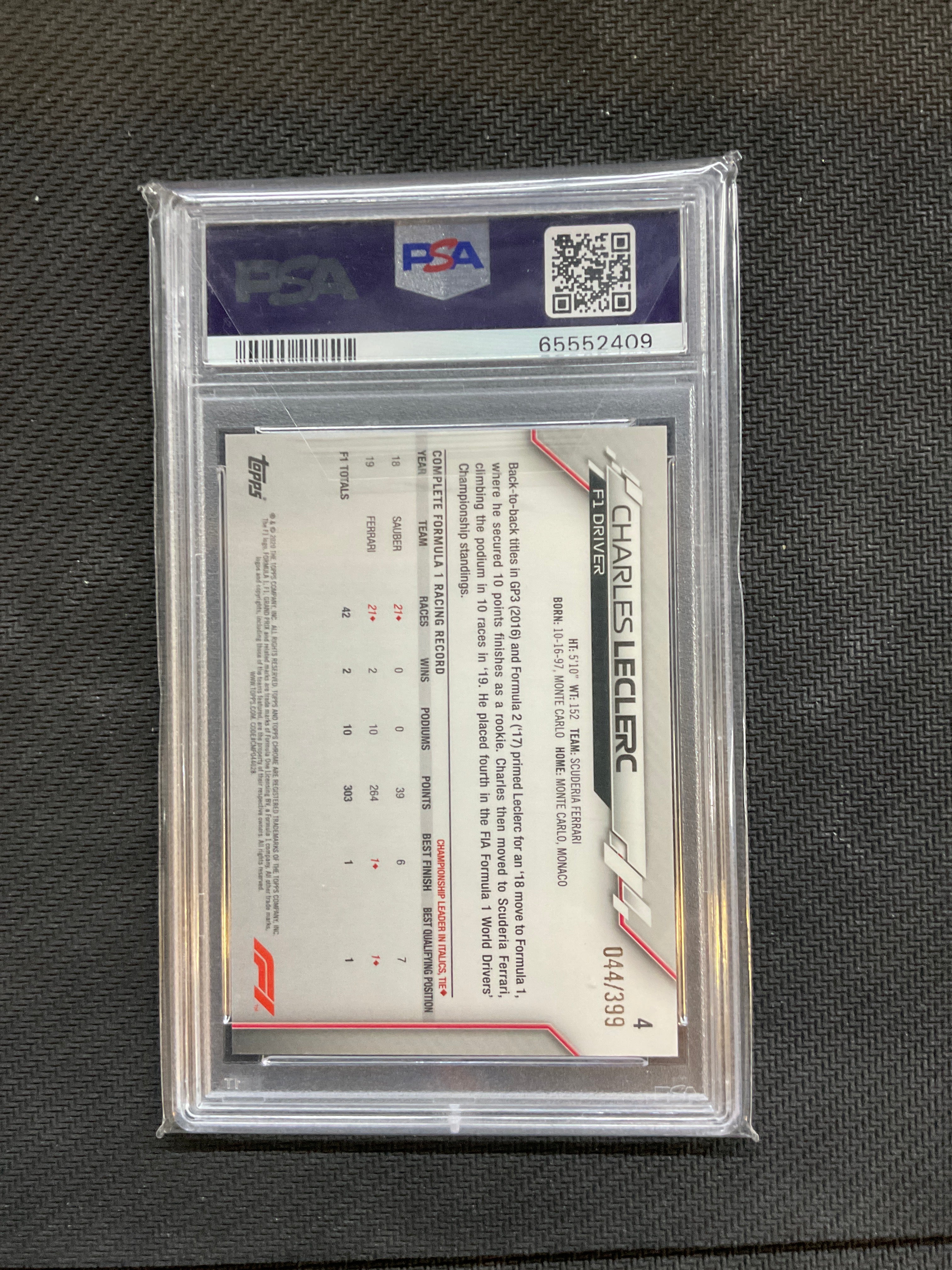 2020 Topps Chrome F1 Charles Leclerc Purple /399 PSA 9 Ferrari