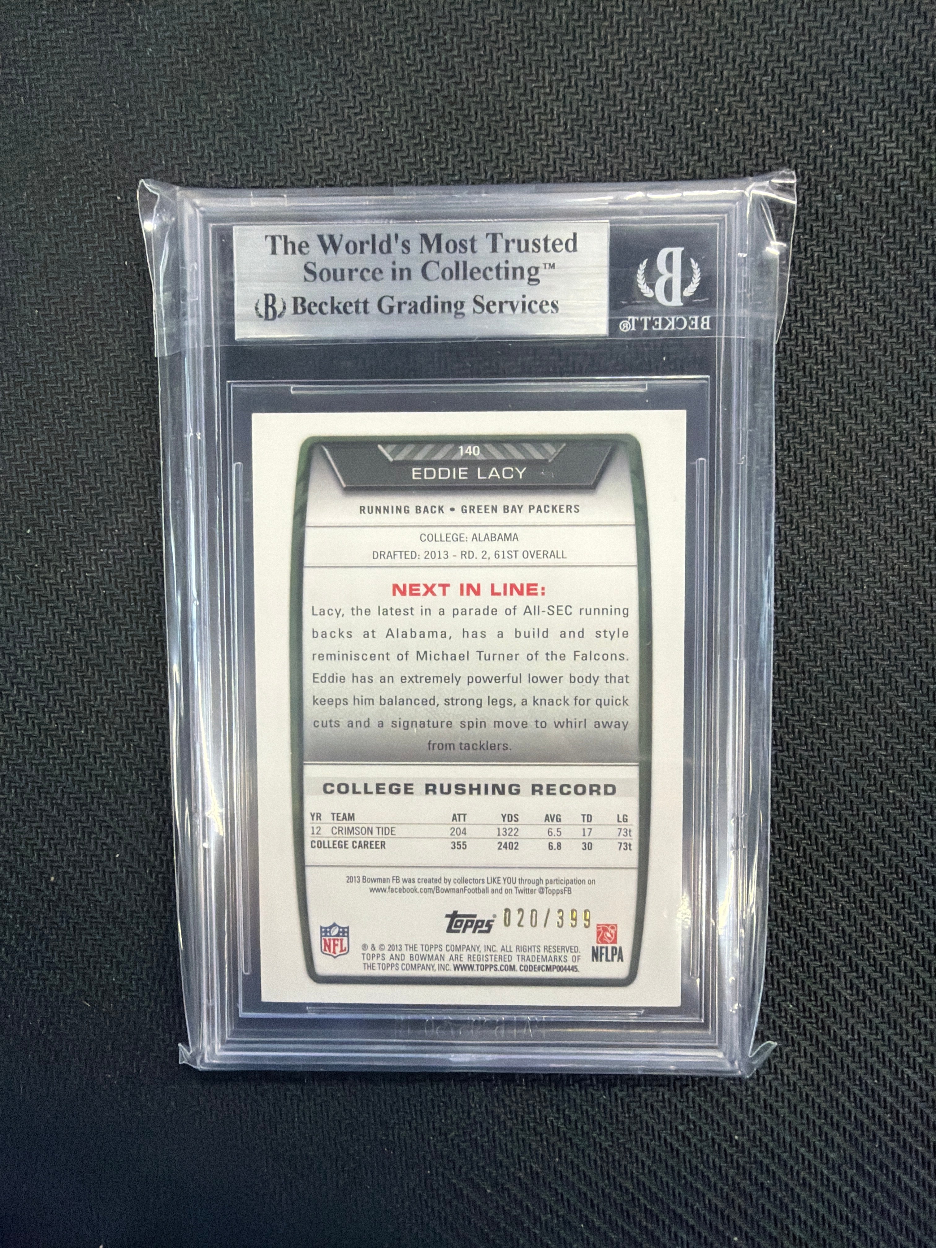 2013 Bowman Eddie Lacy Gold /399 BGS 7