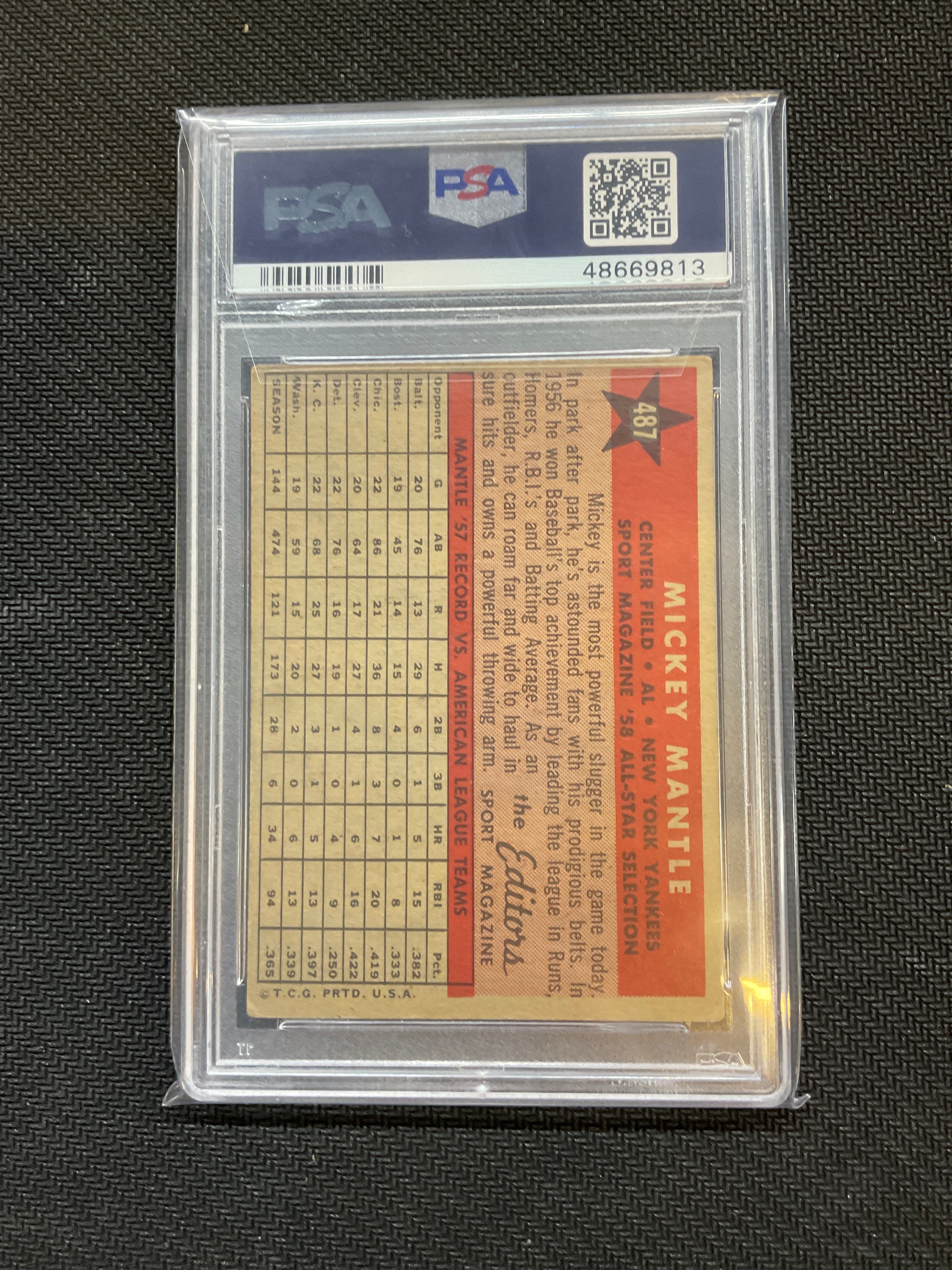 1958 Topps Mickey Mantle All Star PSA 4 Yankees