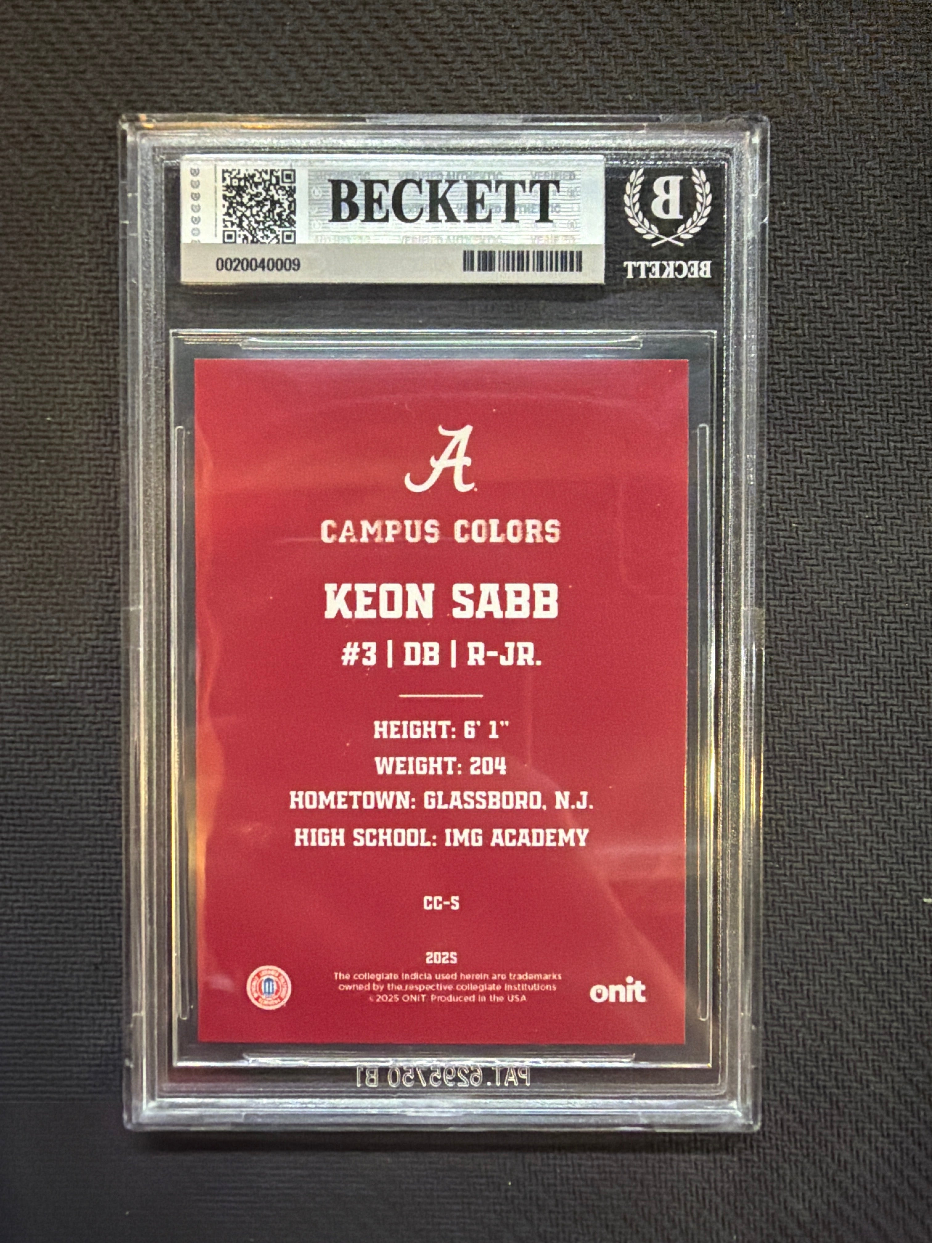 2025 Onit Alabama Keon Sabb Campus Colors BGS 8.5 Alabama