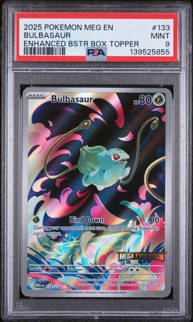 2025 Pokemon Mega Evolution Bulbasaur 133 Stamped Box Topper PSA 9