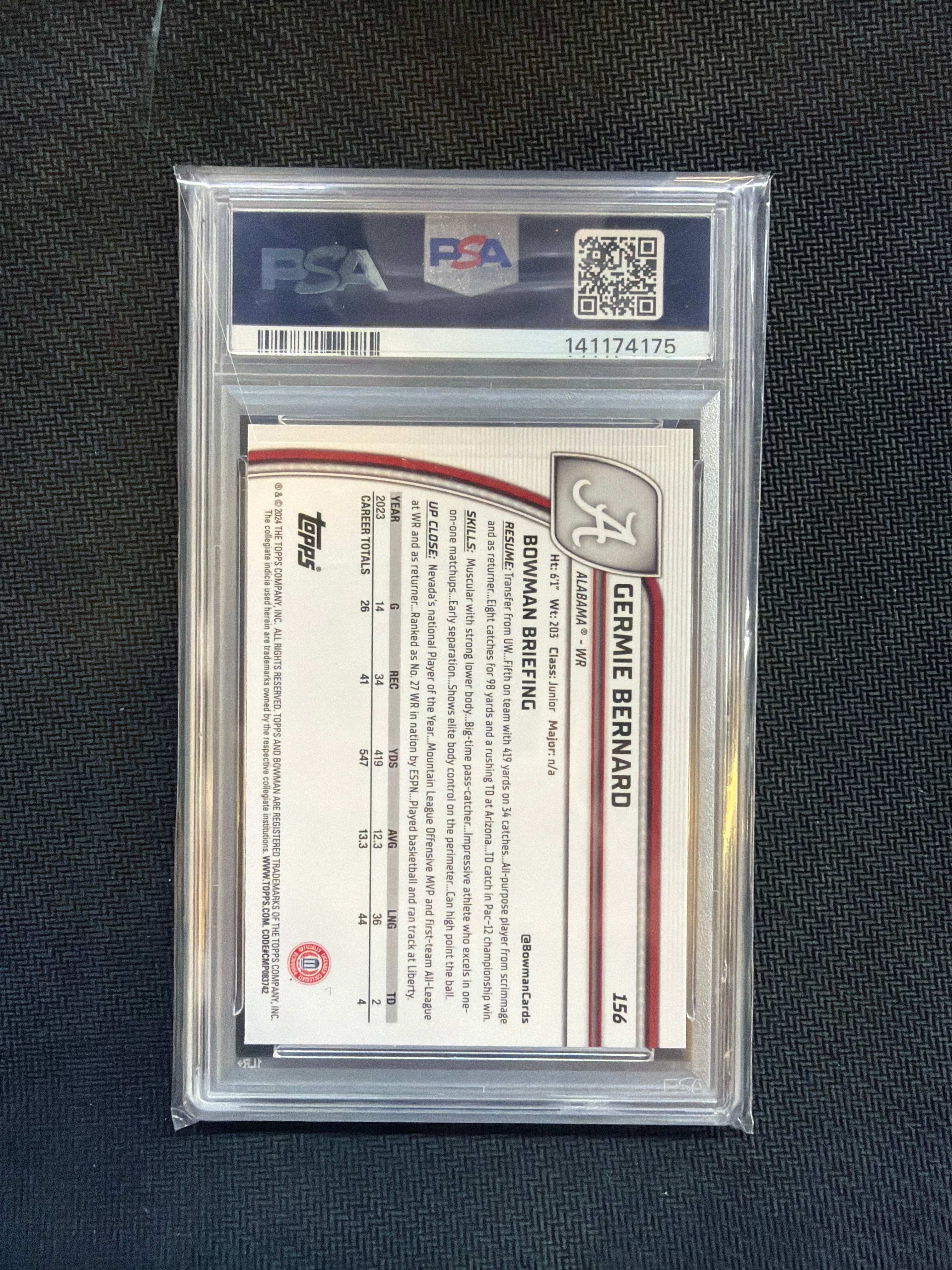 2024 Bowman U Sapphire Germie Bernard Rookie PSA 10