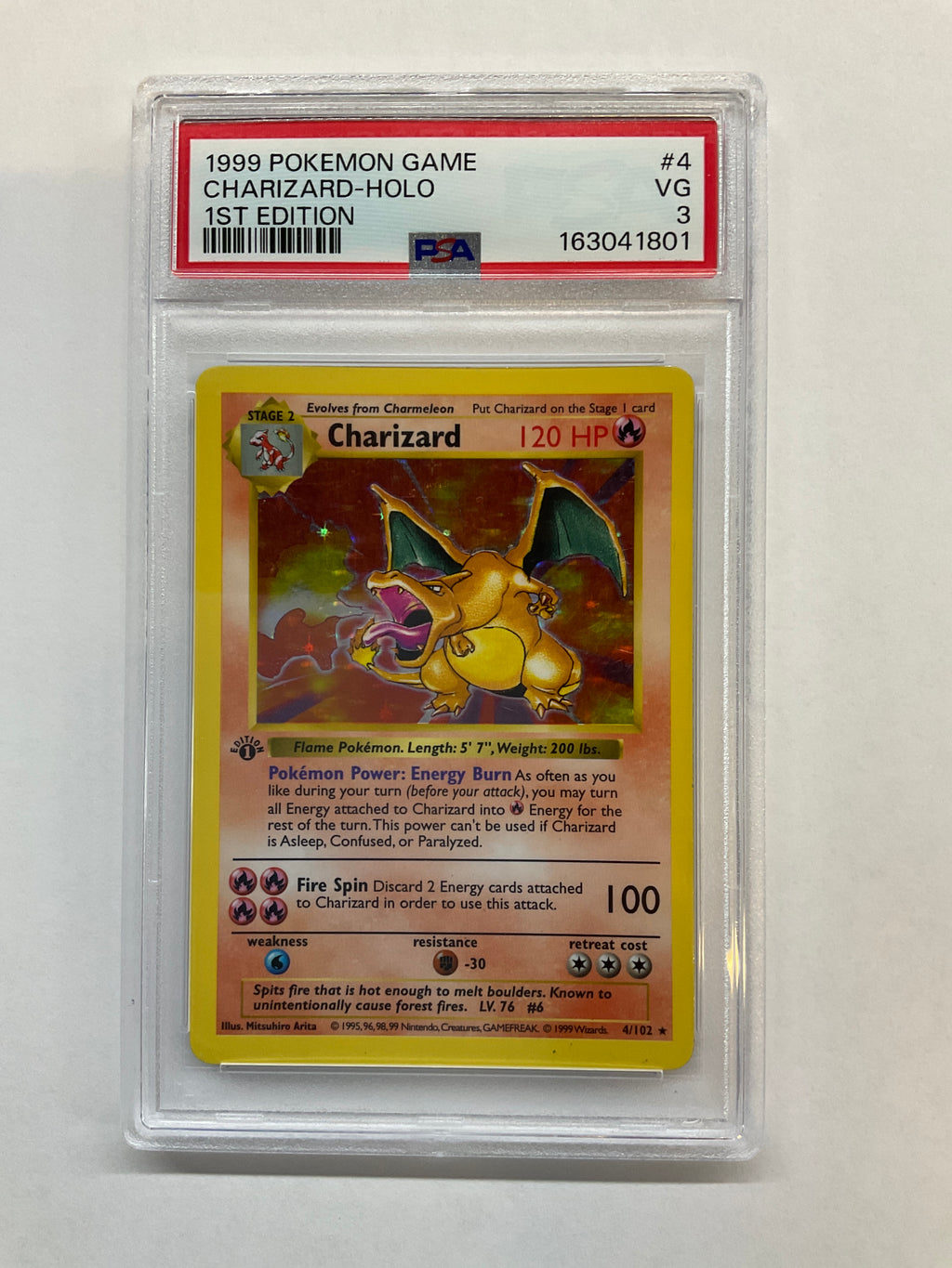 1999 Pokemon Charizard Holo 4 1st Edition PSA 3