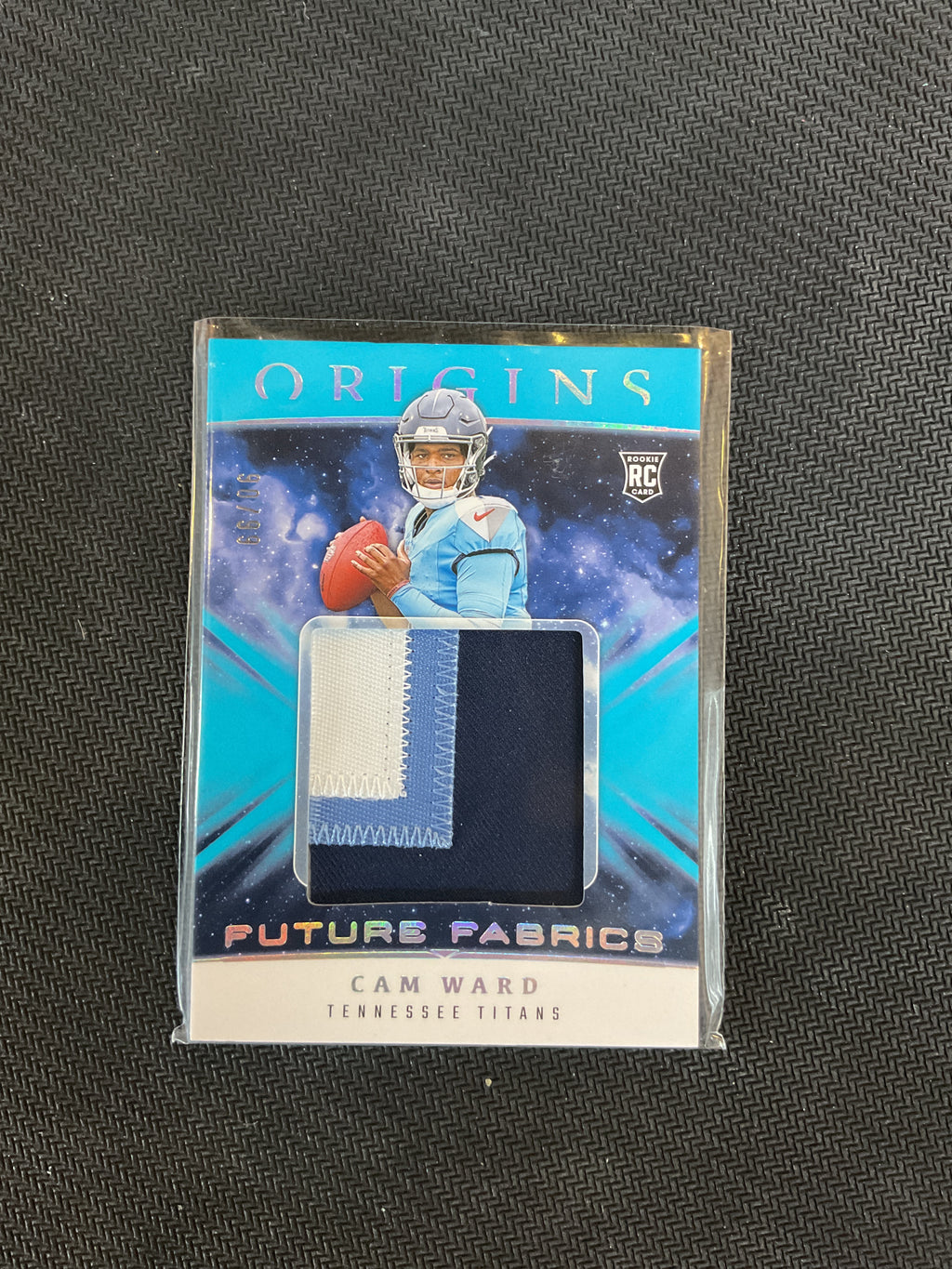 2025 Panini Origins Cam Ward Future Fabrics Turquoise Rookie Patch /99 Titans