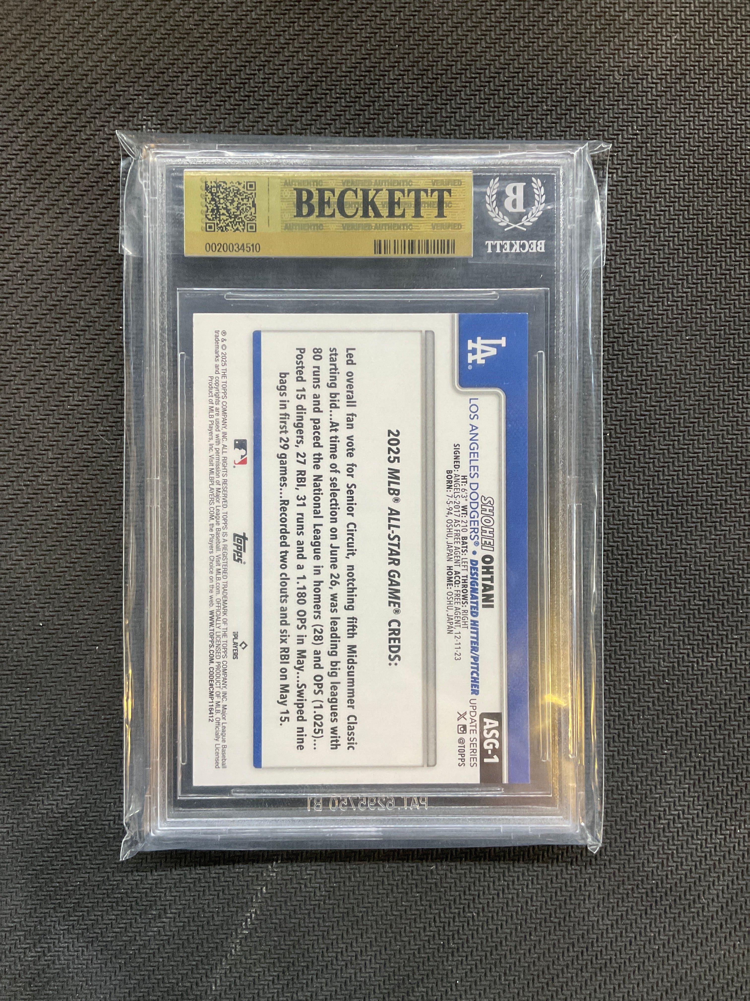 2025 Topps Update All Star Game Shohei Ohtani Rainbow Foil BGS 9.5 Dodgers