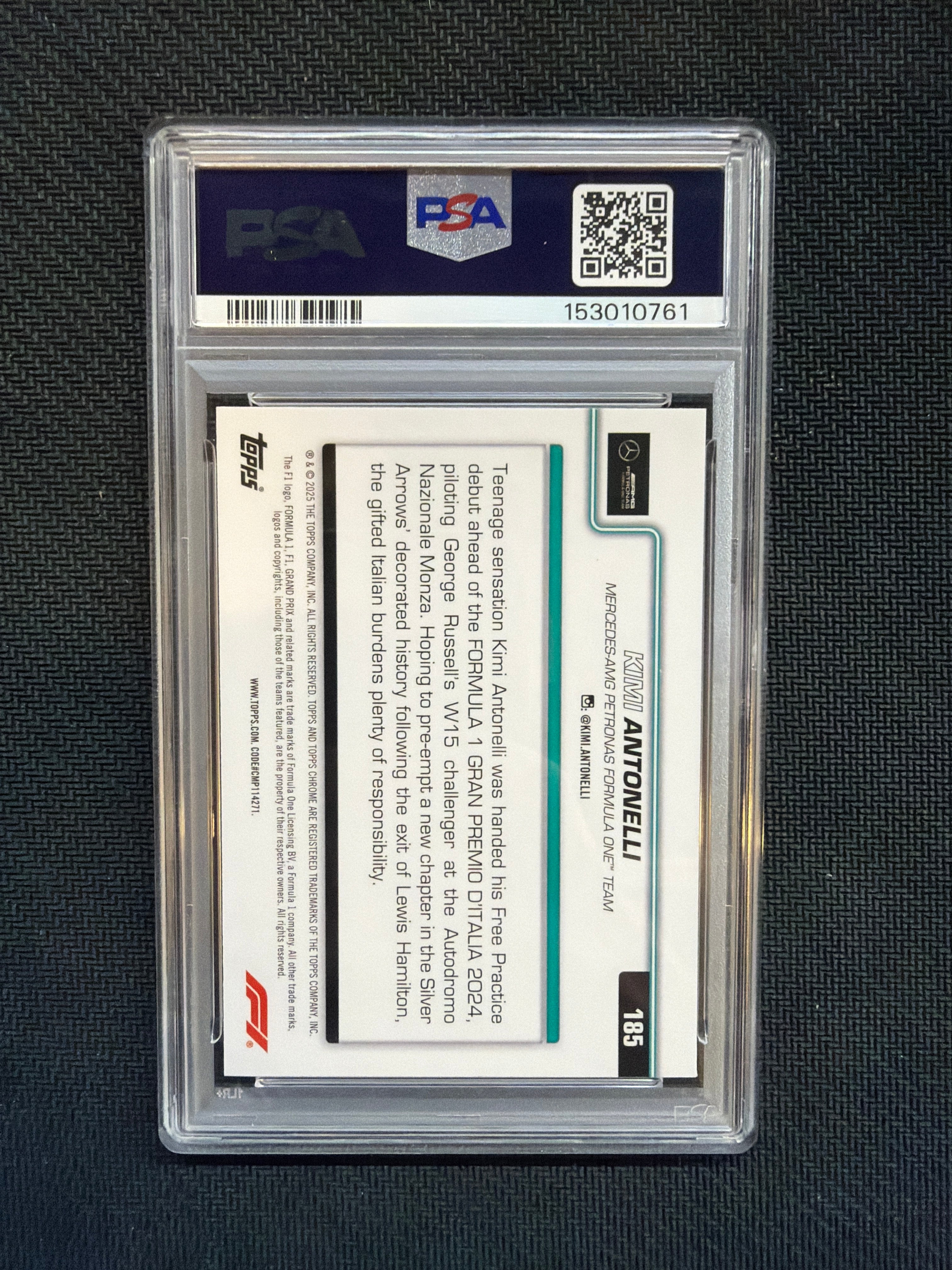 2025 Topps Chrome F1 Sapphire Kimi Antonelli Rookie On The Move PSA 10