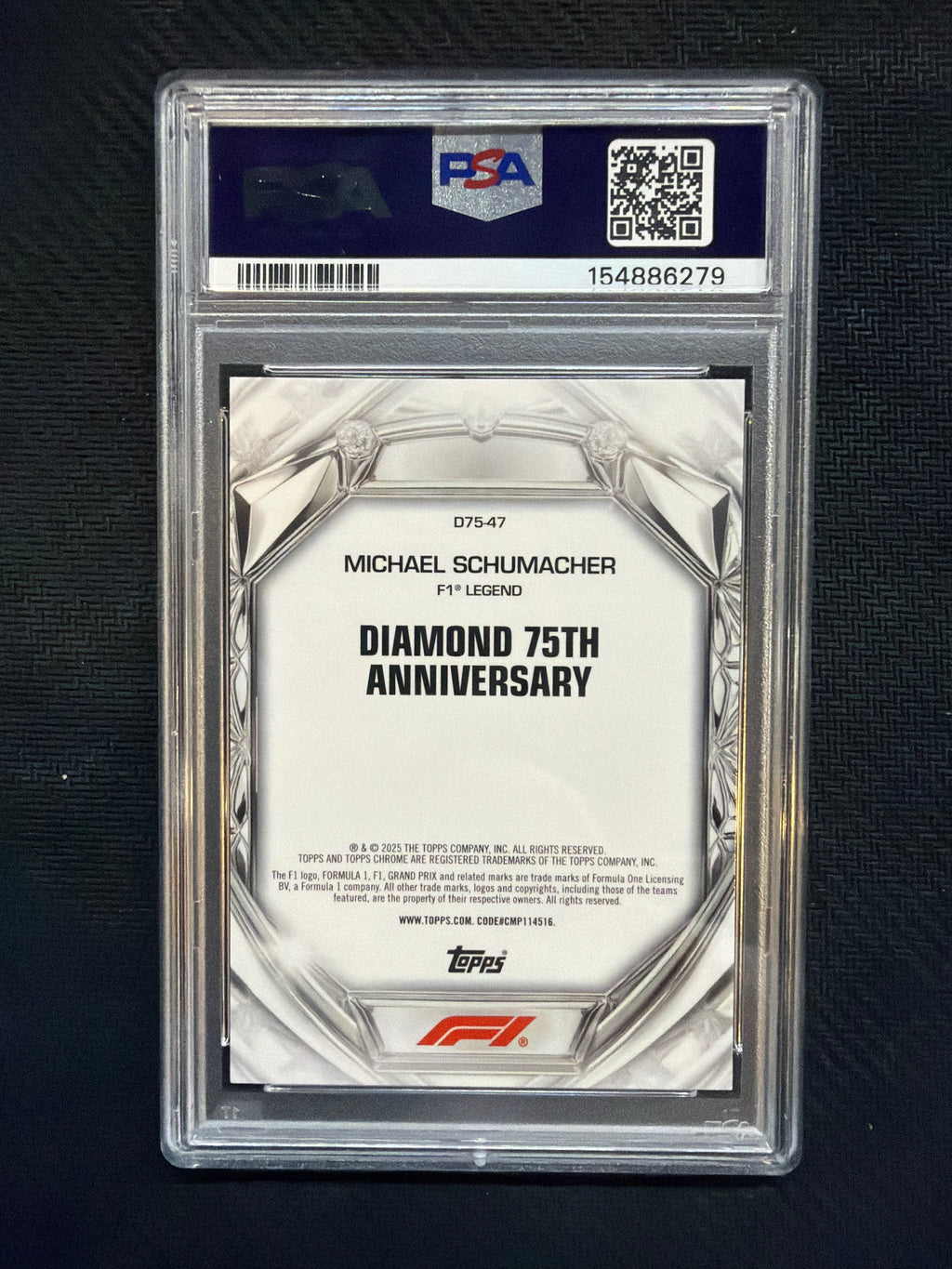 2025 Topps Chrome F1 Michael Schumacher Diamond 75th Anniversary Blue Mini Diamond /150 PSA 9