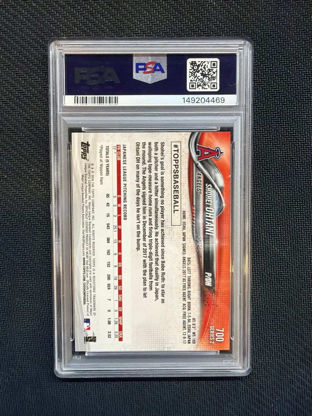 2018 Topps Shohei Ohtani 700 Rookie Pitching PSA 9 469