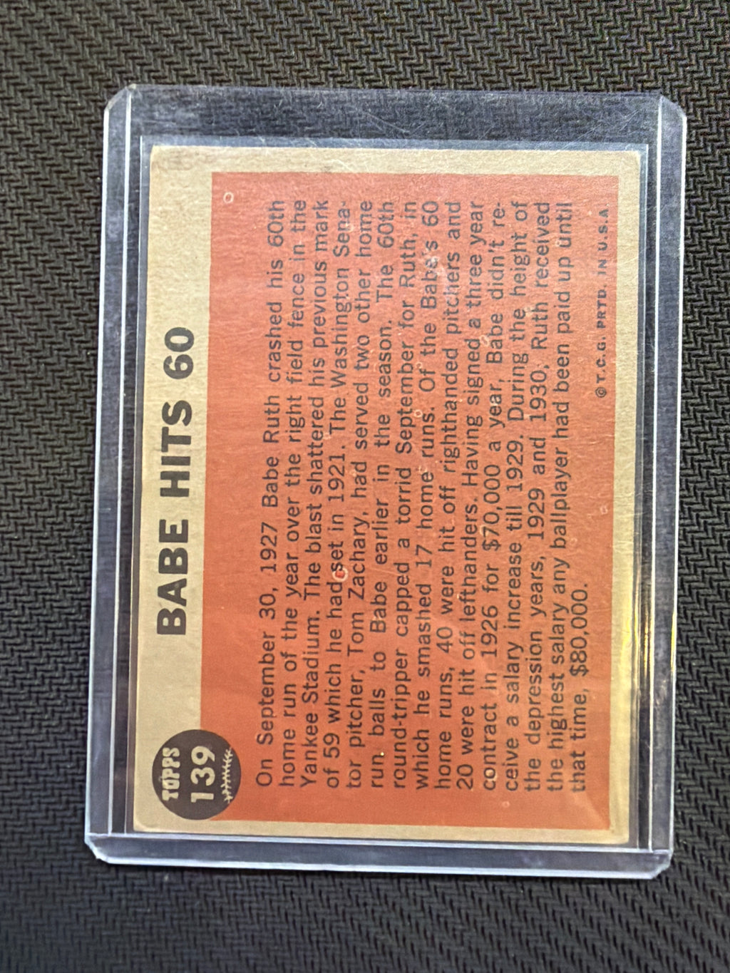 1962 Topps Babe Ruth Babe Hits 60 #139 Yankees