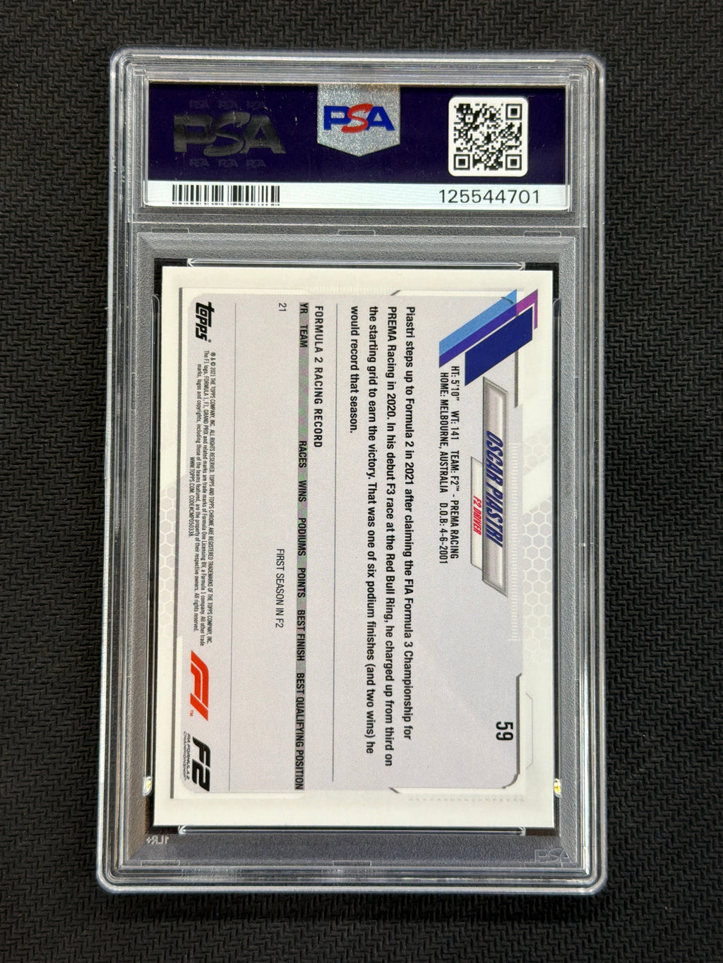 2021 Topps Chrome F1 Sapphire Oscar Piastri #59 PSA 9 701