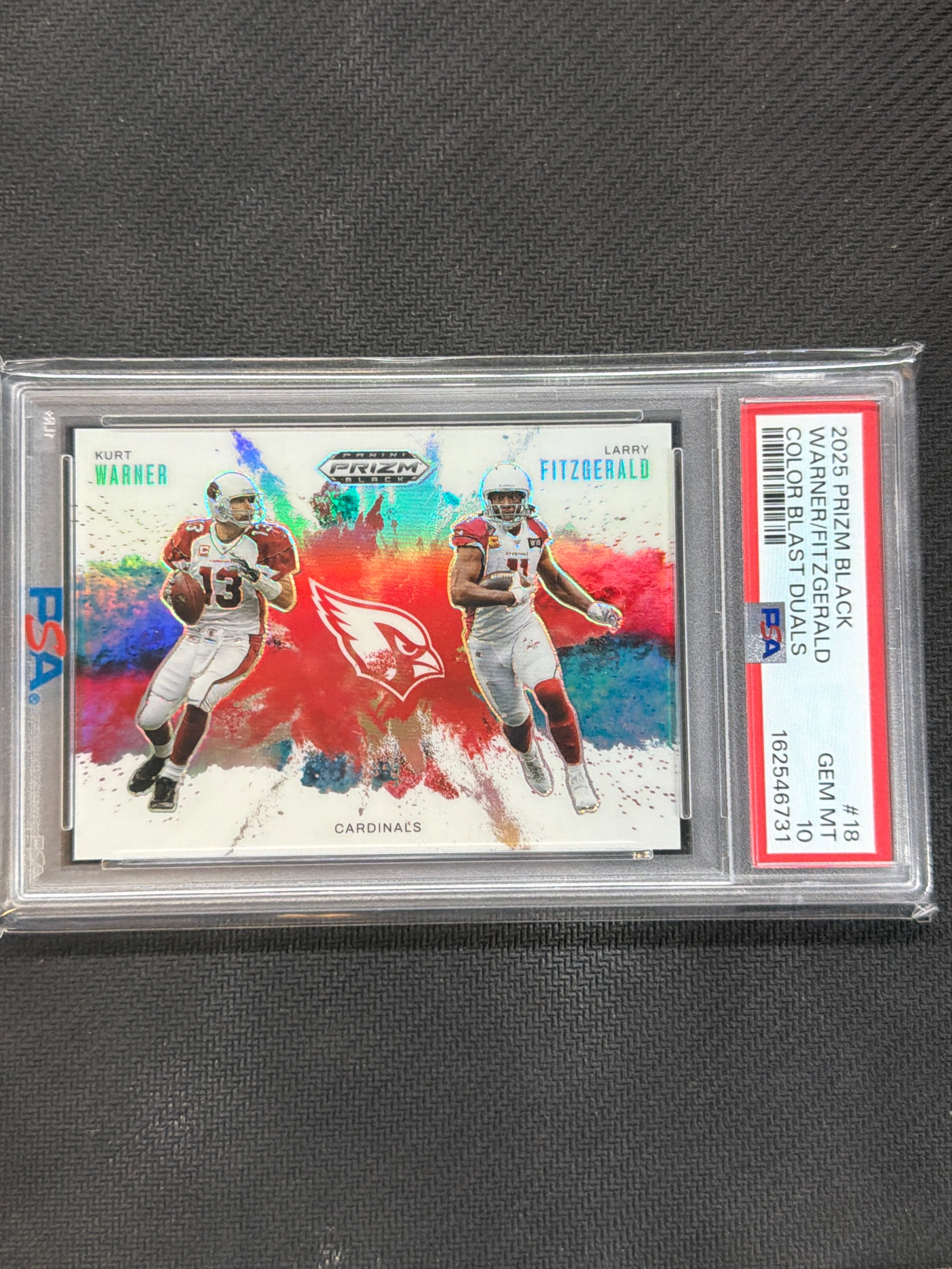 2025 Prizm Black Larry Fitzgerald Kurt Warner Dual Color Blast PSA 10 Cardinals 731