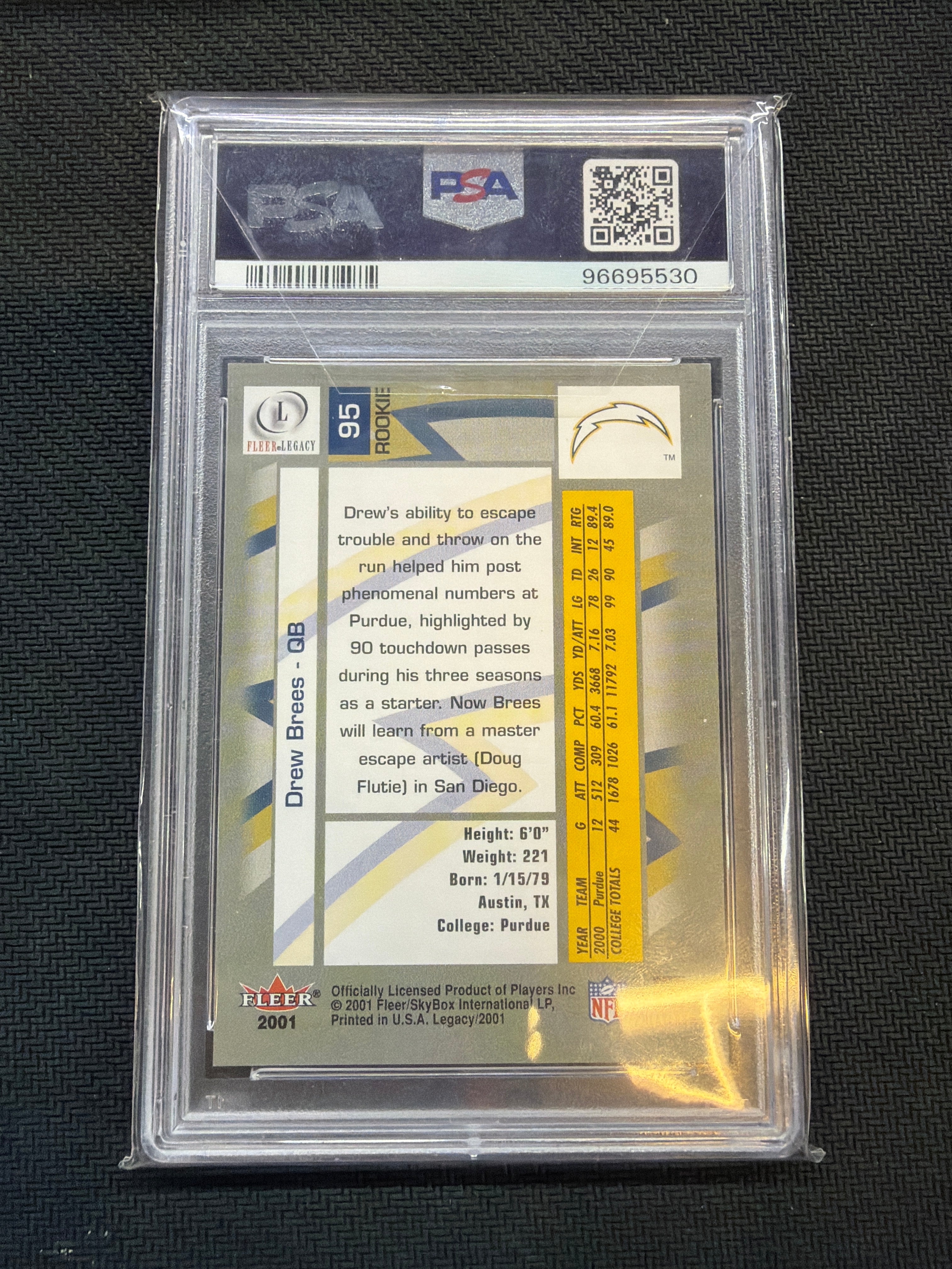 2001 Fleer Legacy Drew Brees /999 Rookie PSA 10 Chargers