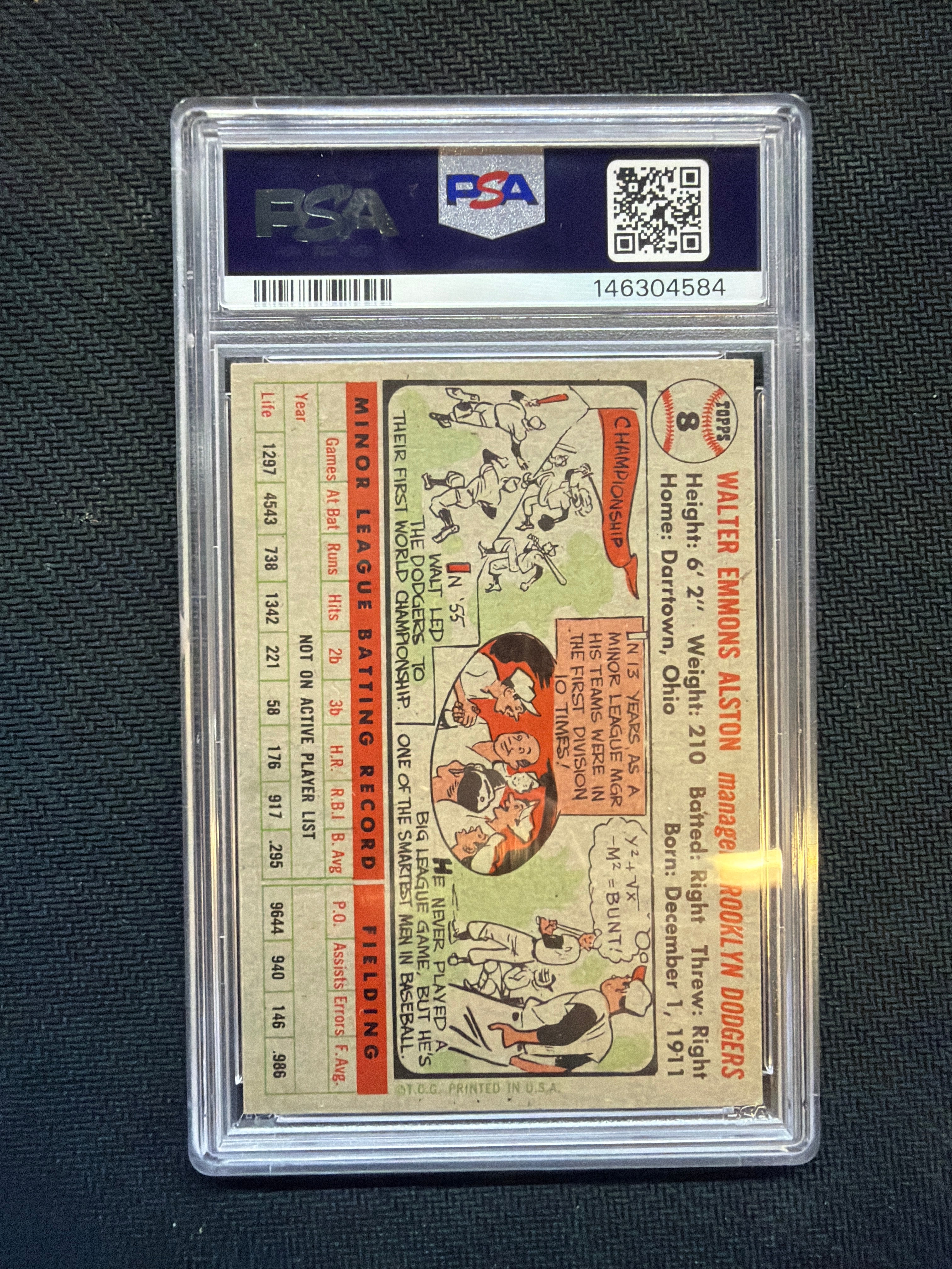 1956 Topps Walter Alston Gray Back #8 PSA 6