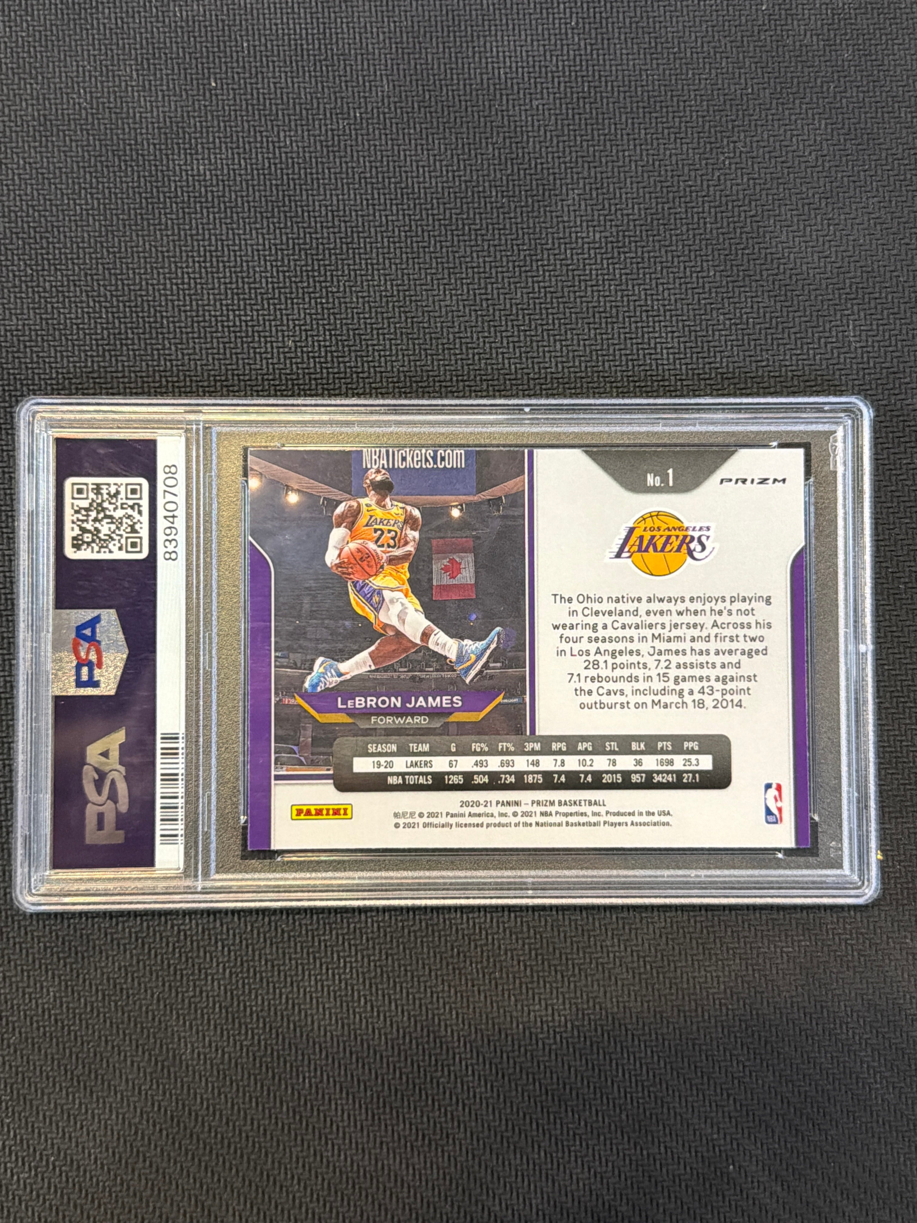 2020 Panini Prizm Lebron James Orange Ice PSA 10 Lakers