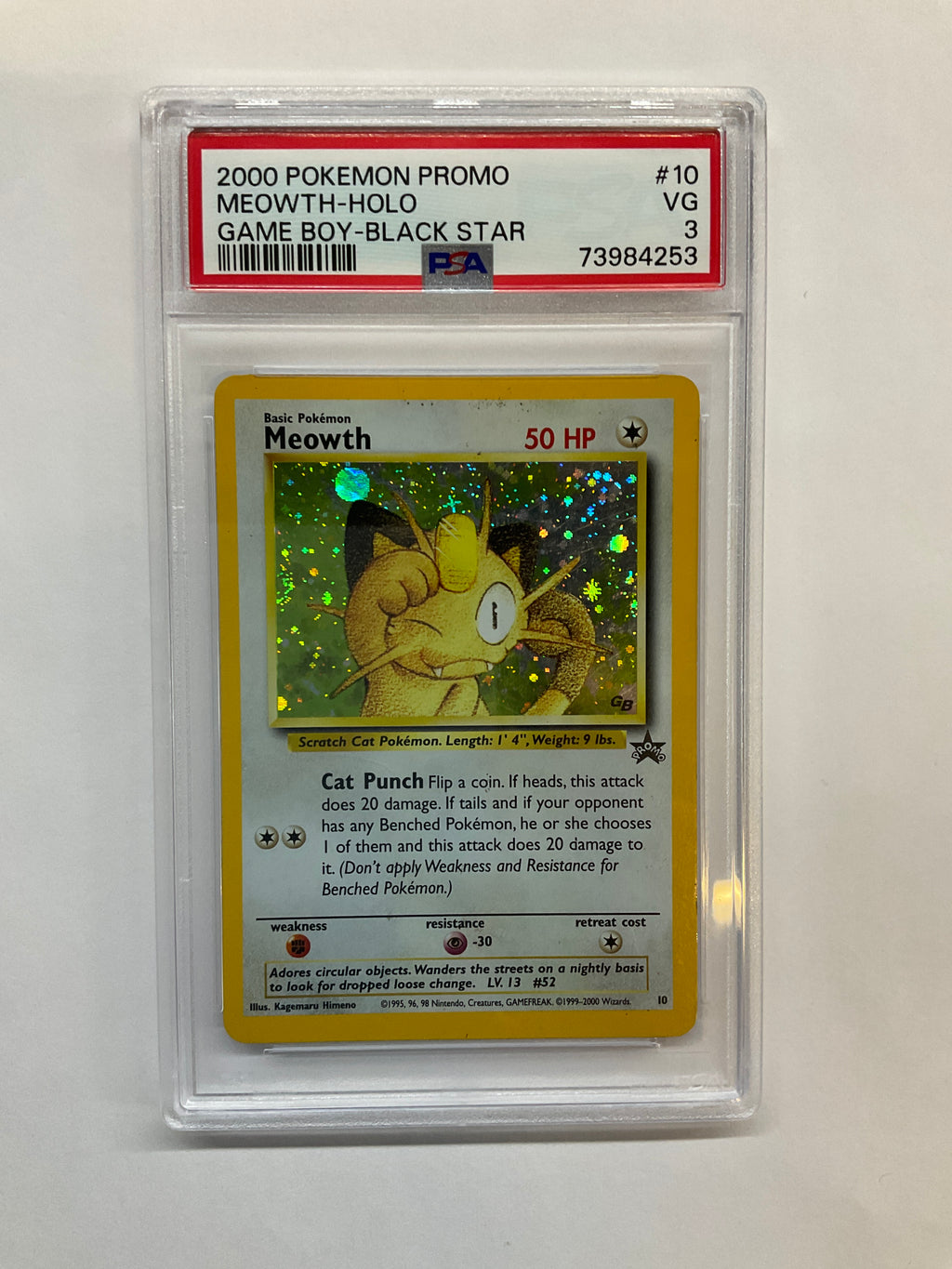 2000 Pokemon Promo Meowth Holo #10 Game Boy Black Star PSA 3