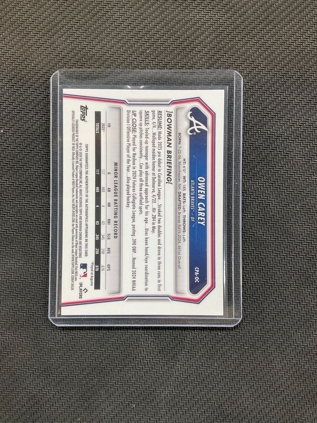 2026 Bowman Chrome Owen Carey Mojo Auto /150 Braves