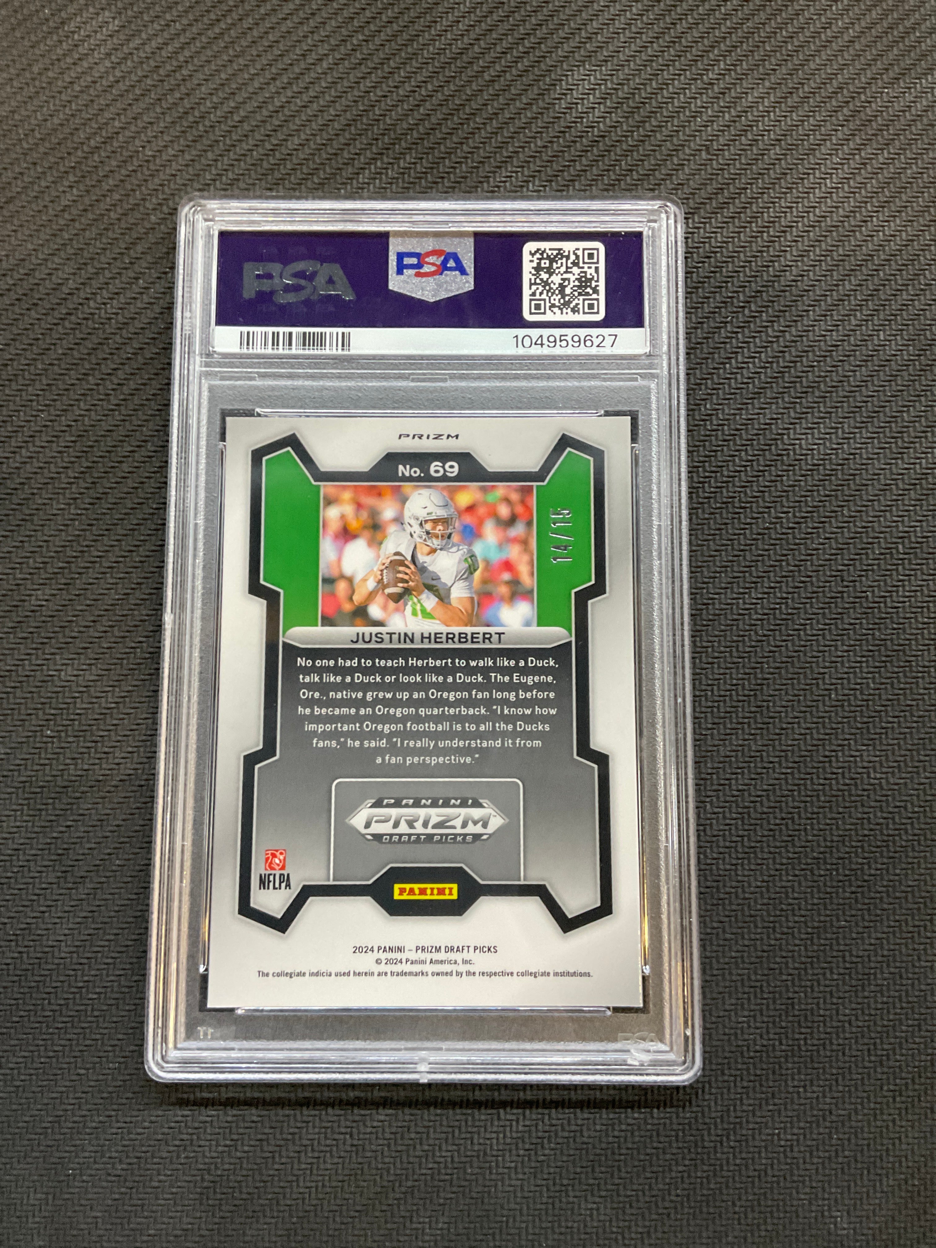 2024 Prizm Draft Picks Justin Herbert Gold Shimmer /10 PSA 10 Oregon