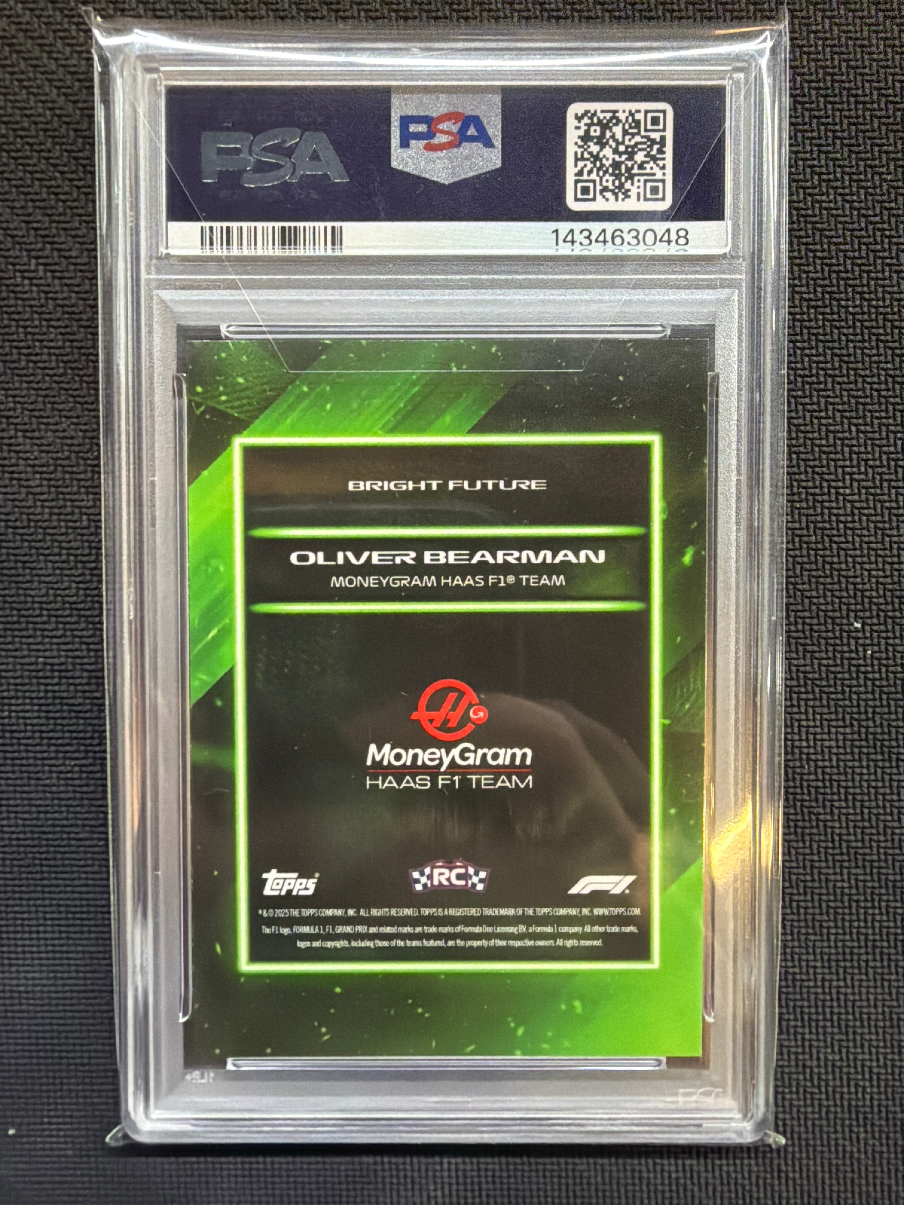 2025 Topps Lights Out Oliver Bearman Bright Future Green /75 PSA 9 Haas