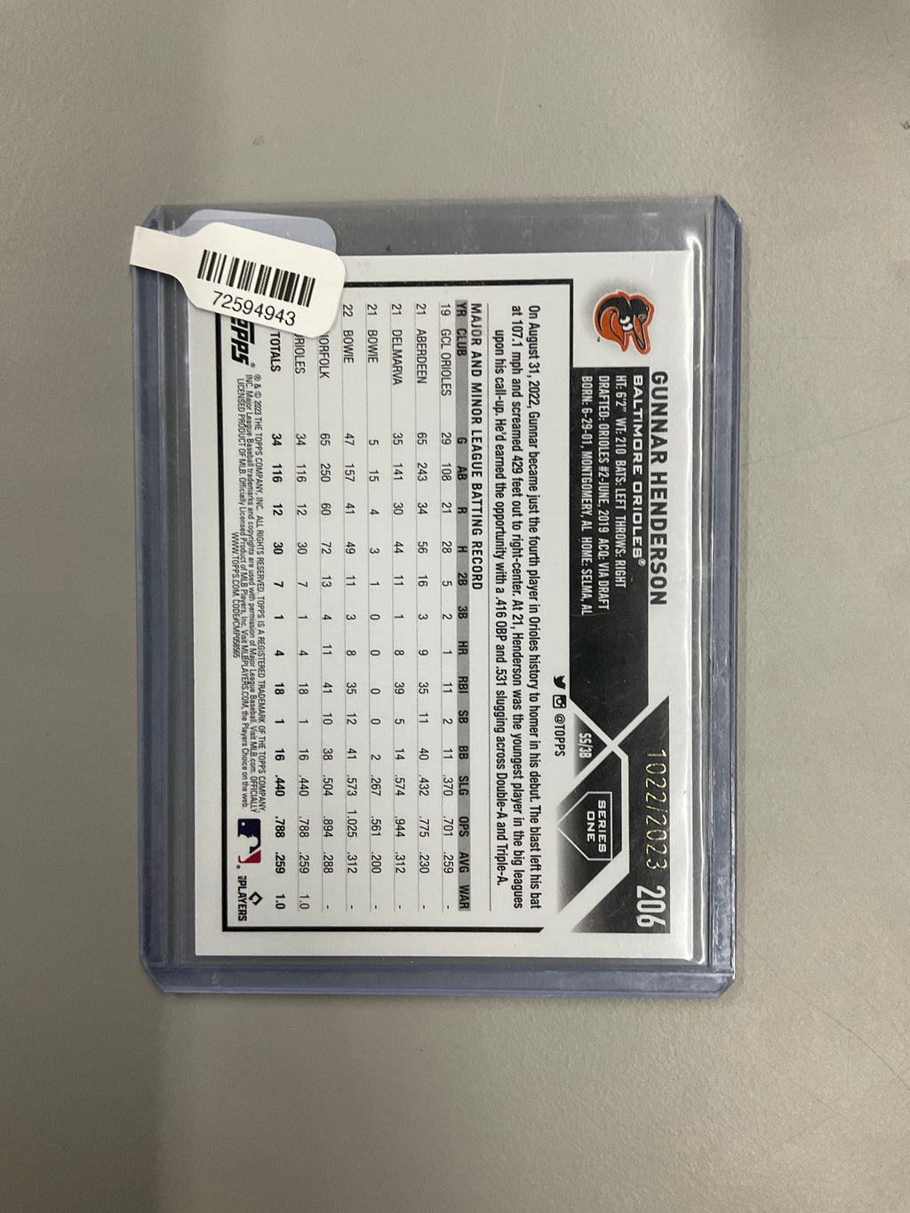 2023 Topps Series One Gunnar Henderson /2023 Gold