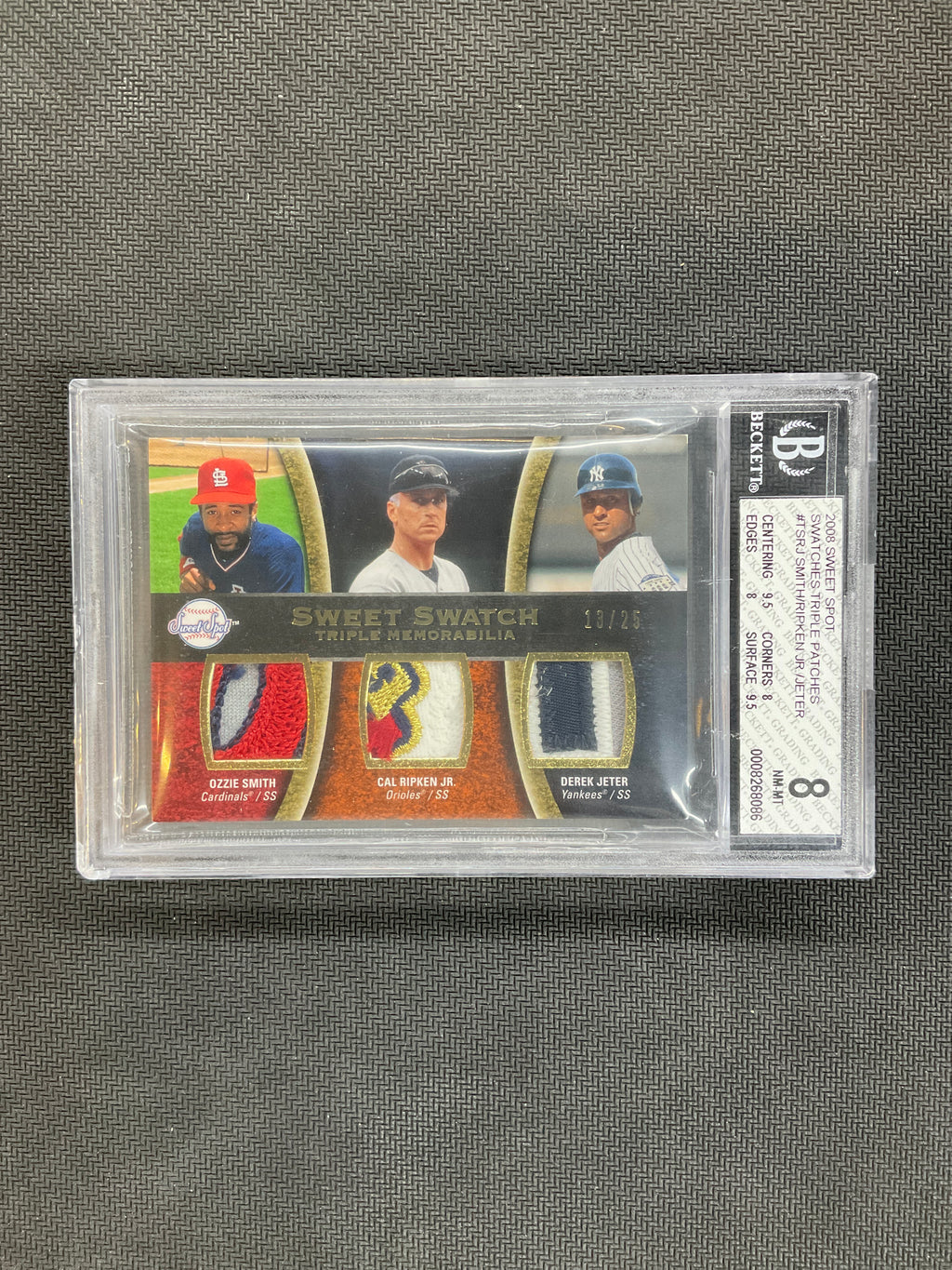 2008 Sweet Spot Swatches Triple Patches Smith/Ripken Jr/Jeter /25 BGS 8 Game Worn
