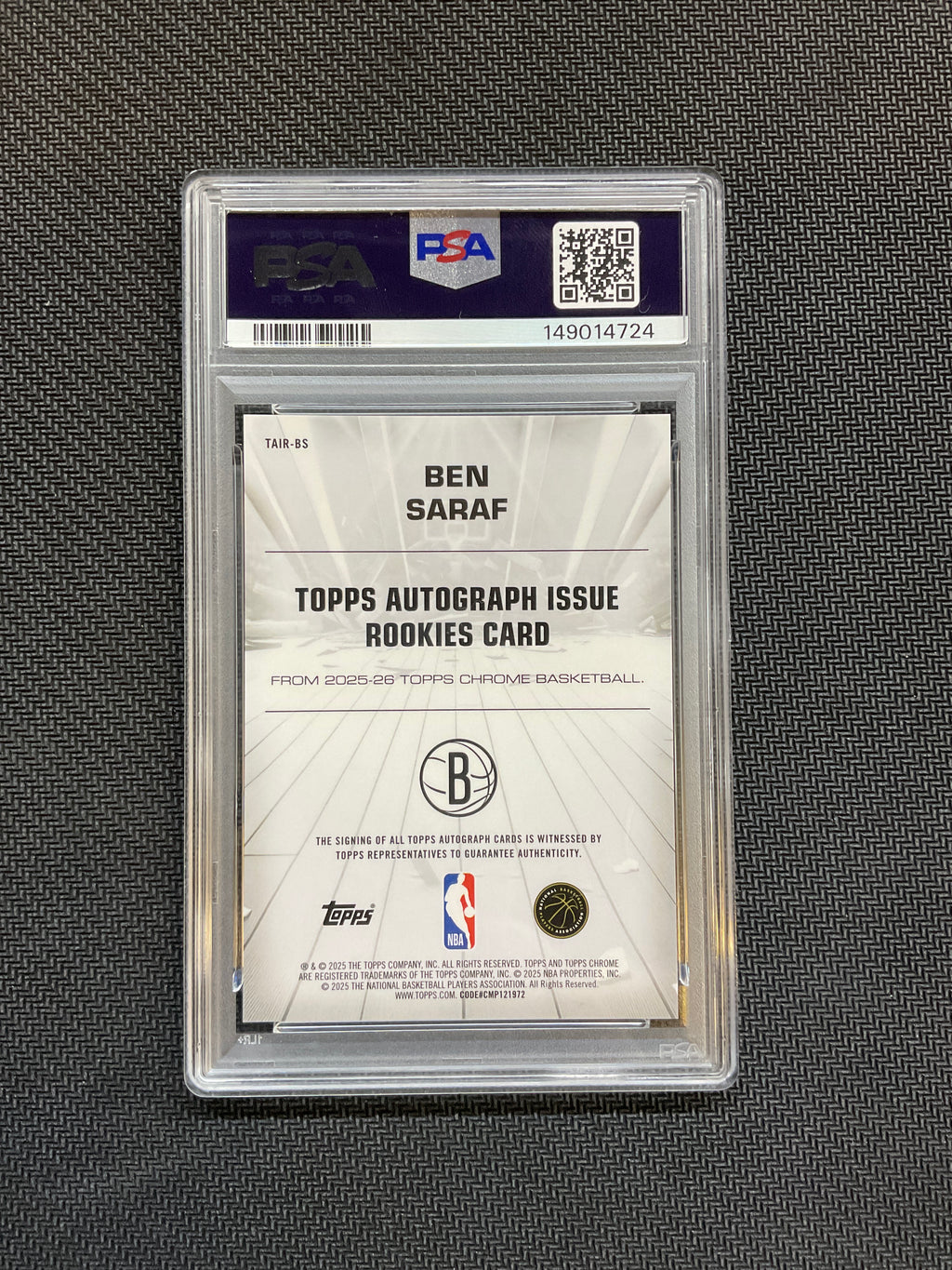 2025/26 Topps Chrome Ben Saraf Rookie Auto PSA 10 Nets