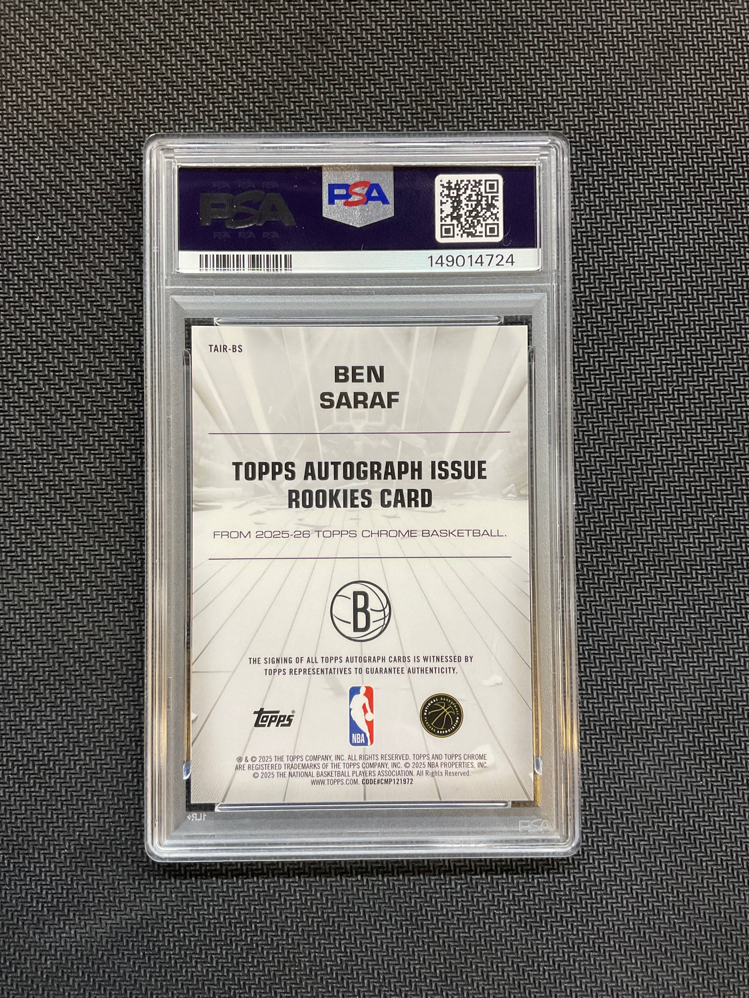 2025/26 Topps Chrome Ben Saraf Rookie Auto PSA 10 Nets