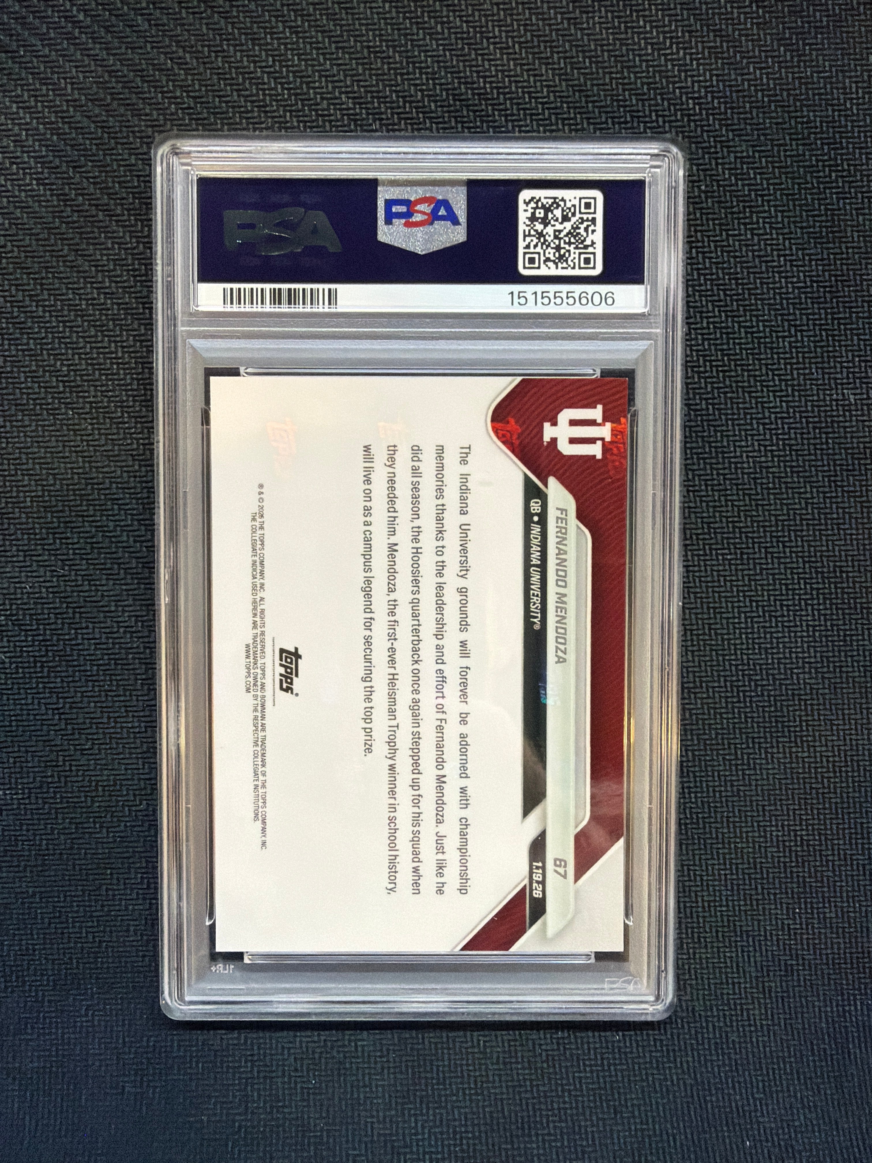 2025 Bowman U Now Fernando Mendoza Rookie #67 PSA 10 Indiana 606