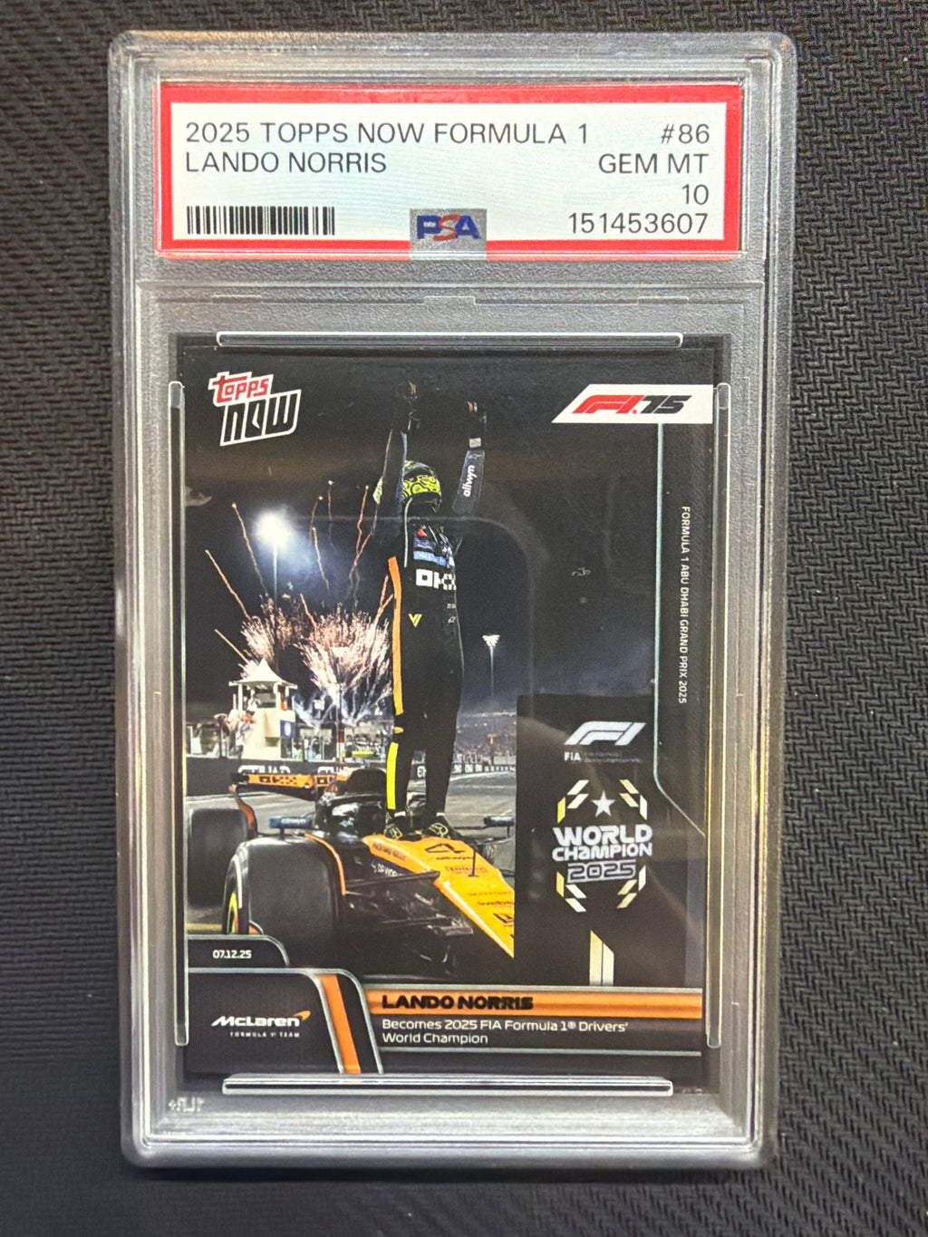 2025 Topps Now Formula 1 F1 Lando Norris #86 PSA 10 Mclaren 607