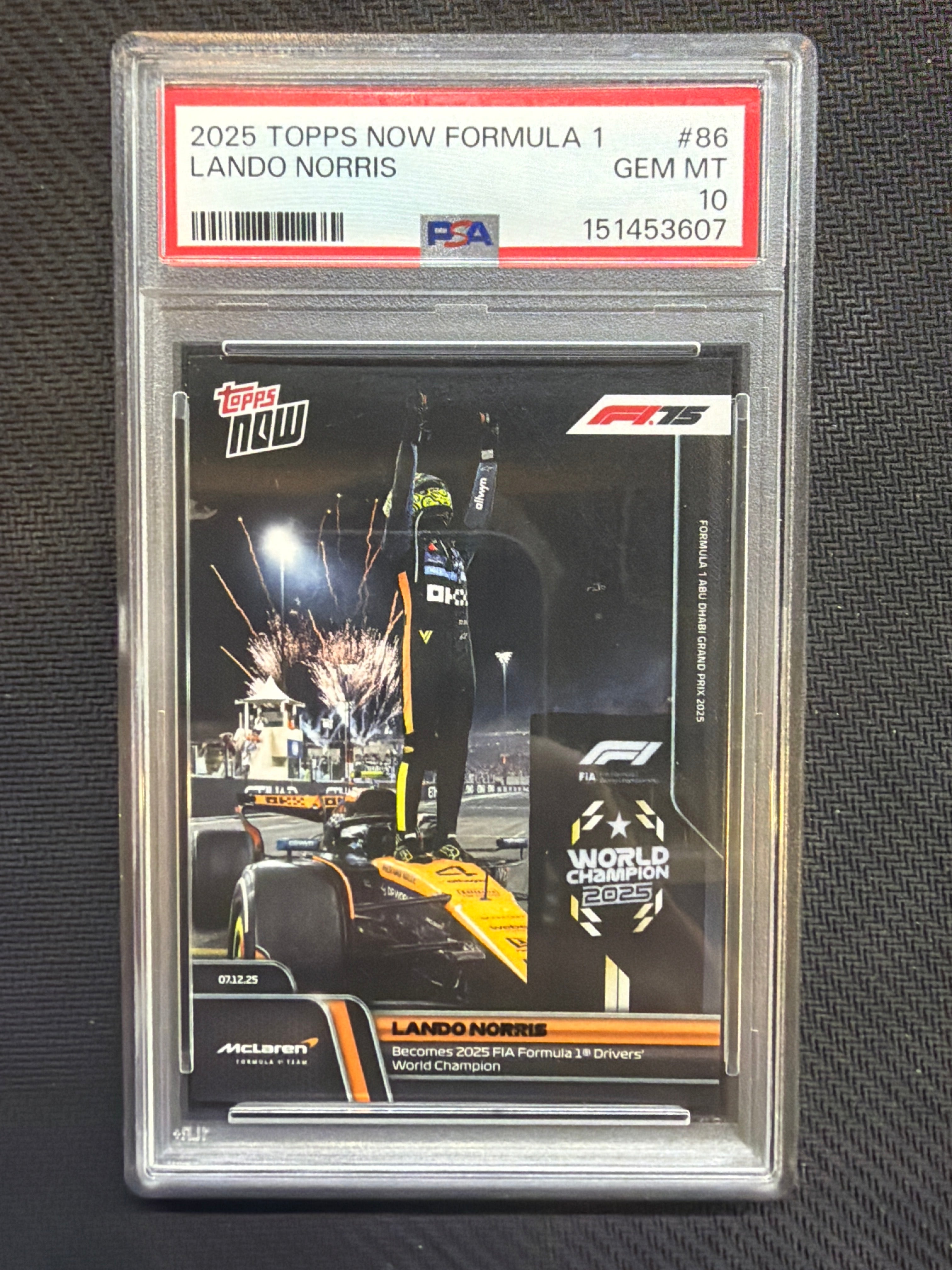 2025 Topps Now Formula 1 F1 Lando Norris #86 PSA 10 Mclaren 607