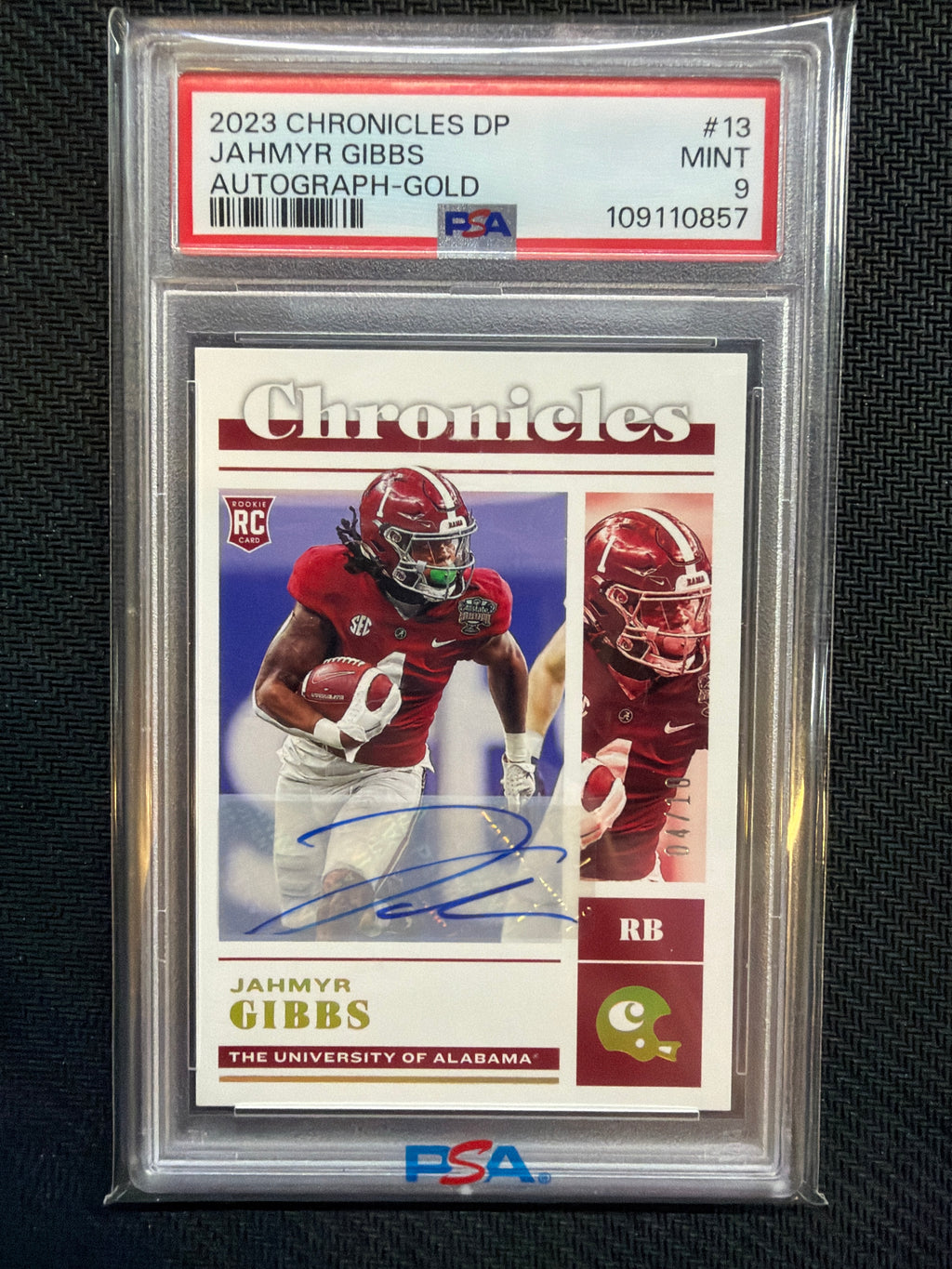 2023 Chronicles Draft Picks Jahmyr Gibbs Rookie Auto /10 Gold PSA 9 Alabama