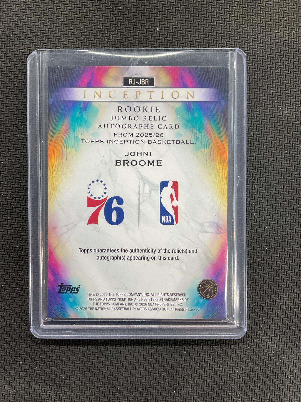2025/26 Topps Inception Johni Broome Rookie Patch Auto /99 76ers Auburn