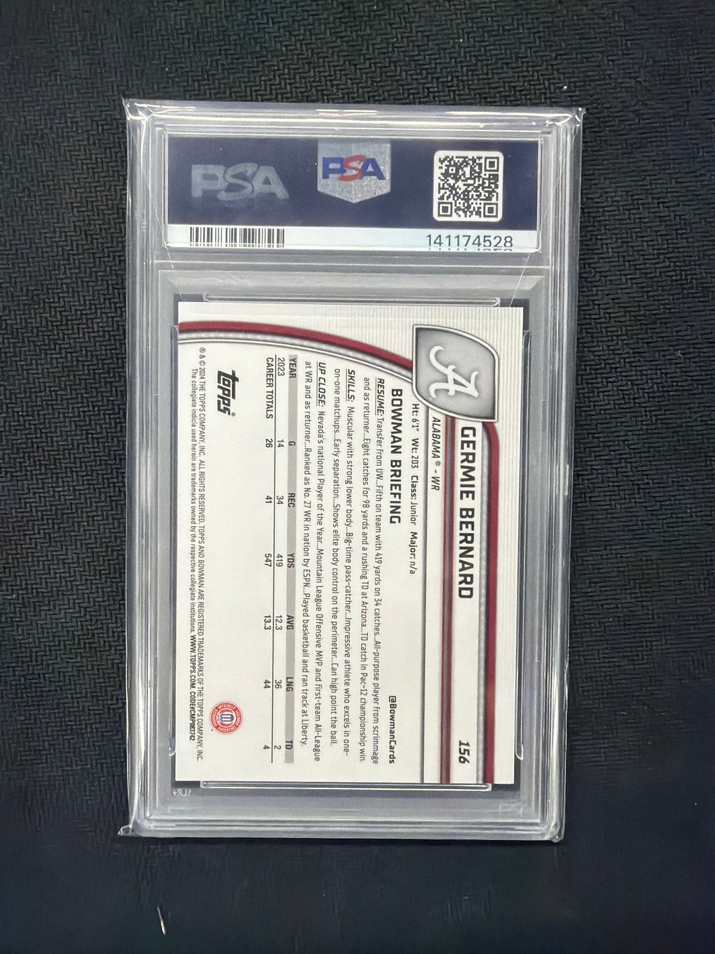 2024 Bowman U Chrome Germie Bernard Green Refractor PSA 10 Alabama