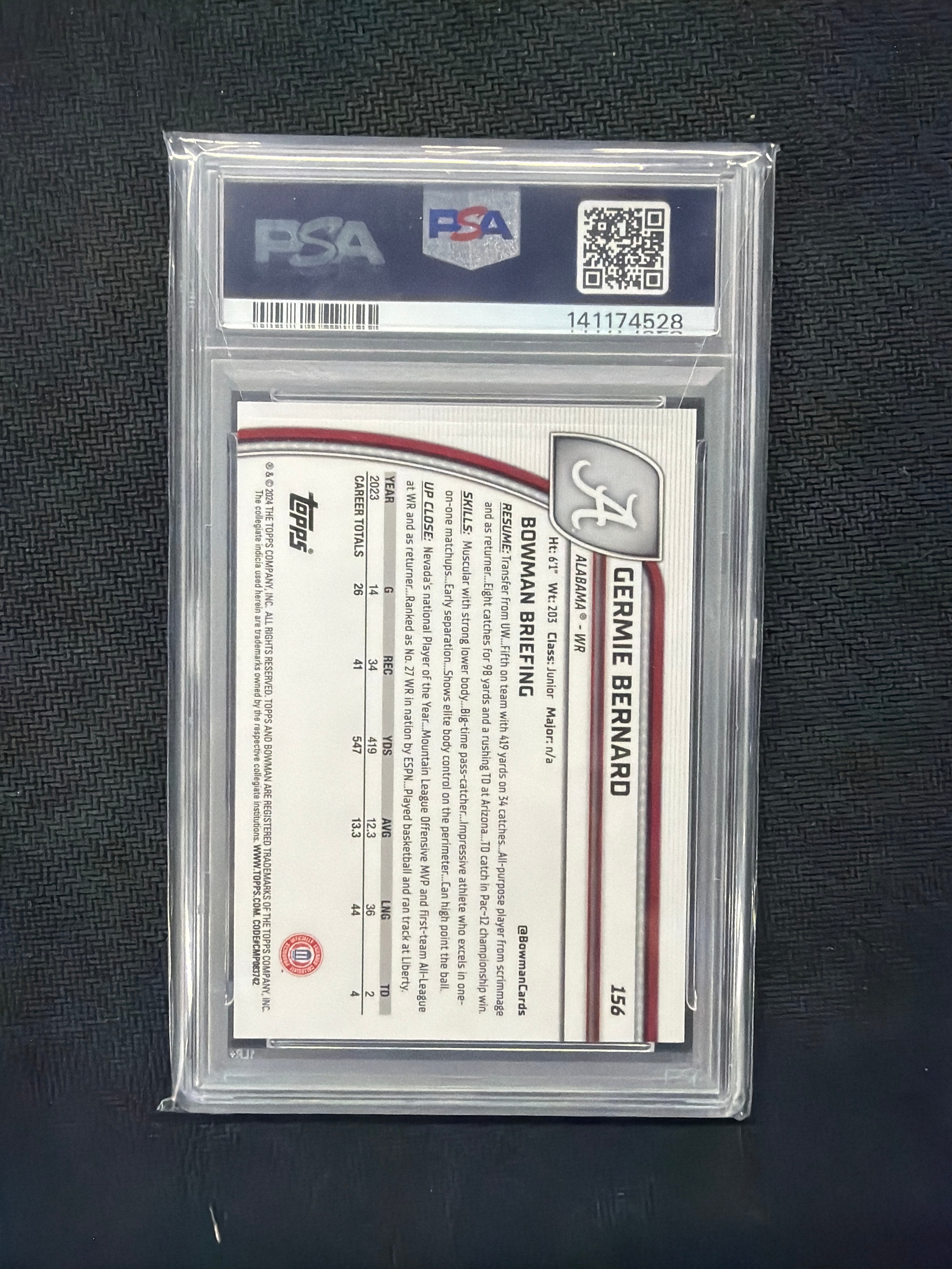 2024 Bowman U Chrome Germie Bernard Green Refractor PSA 10 Alabama